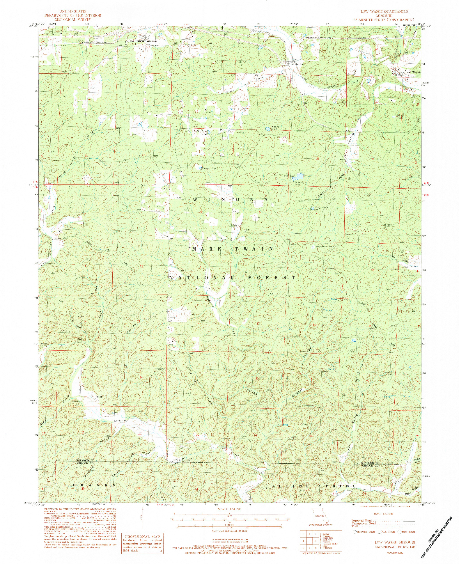 USGS 1:24000-SCALE QUADRANGLE FOR LOW WASSIE, MO 1983