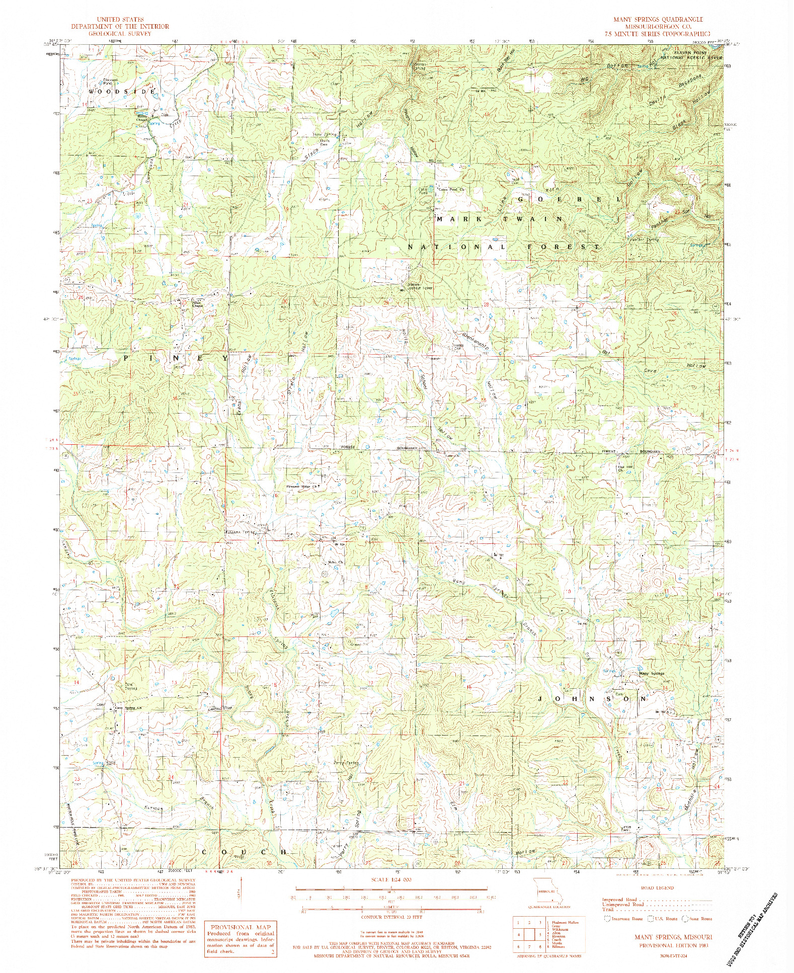 USGS 1:24000-SCALE QUADRANGLE FOR MANY SPRINGS, MO 1983