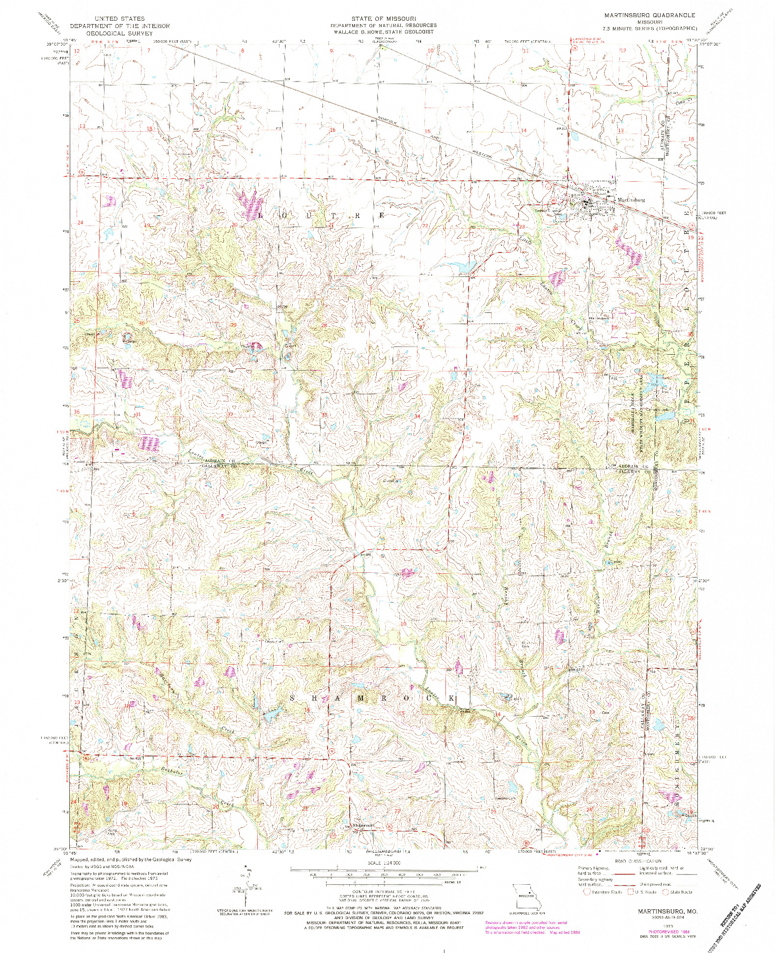 USGS 1:24000-SCALE QUADRANGLE FOR MARTINSBURG, MO 1973