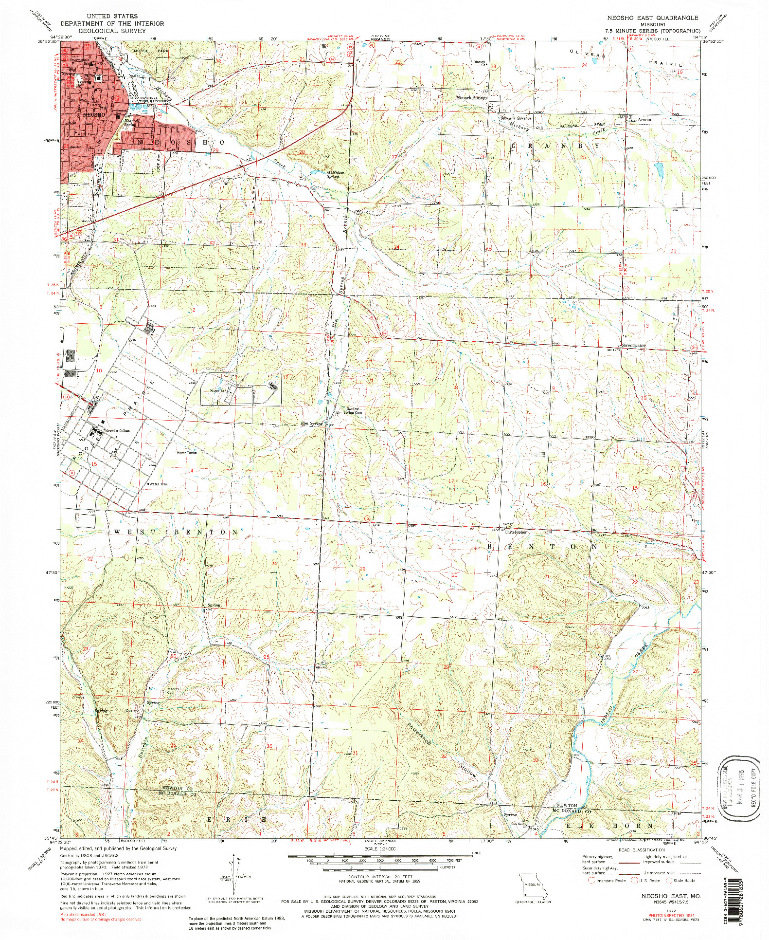 USGS 1:24000-SCALE QUADRANGLE FOR NEOSHO EAST, MO 1972