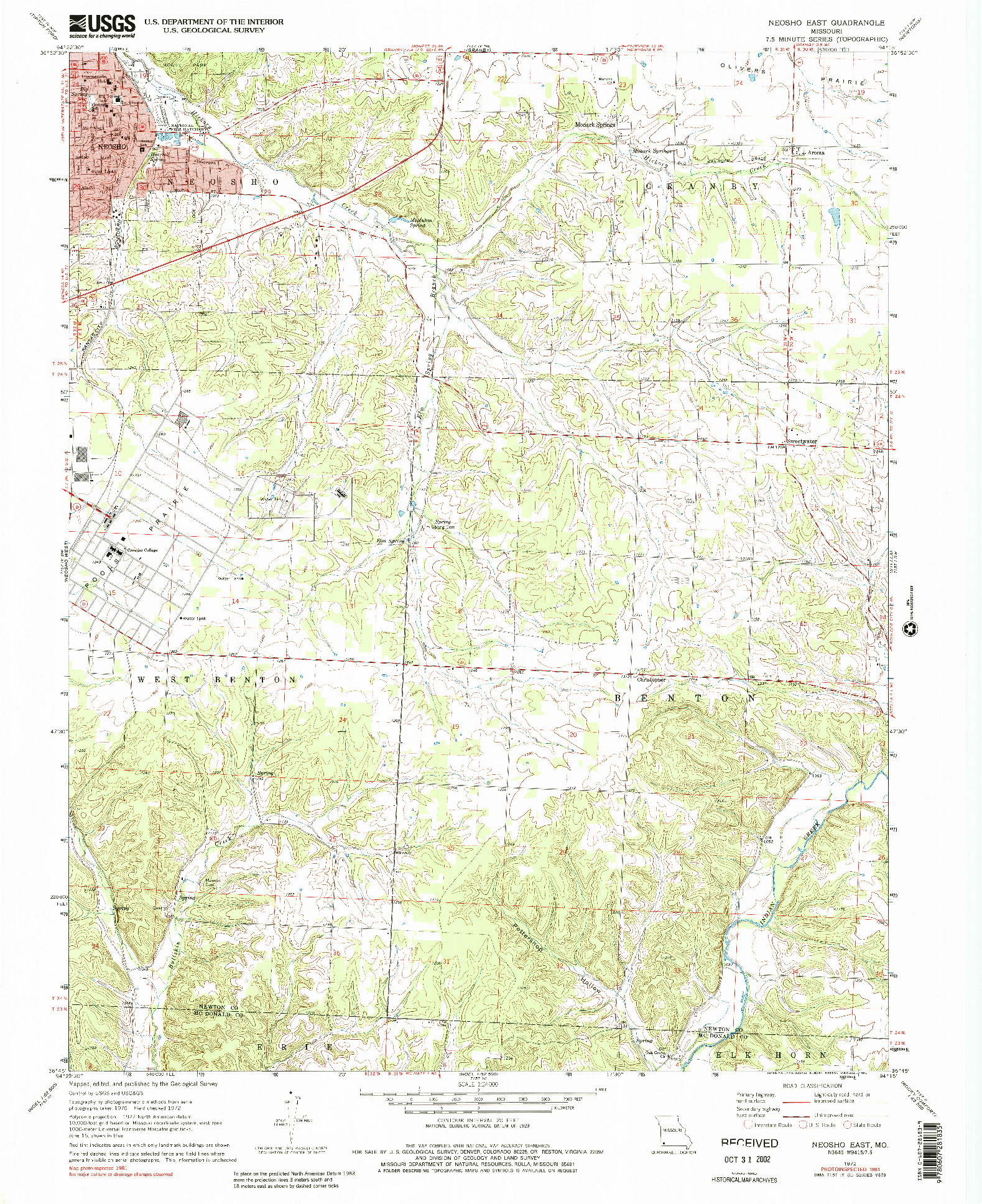 USGS 1:24000-SCALE QUADRANGLE FOR NEOSHO EAST, MO 1972