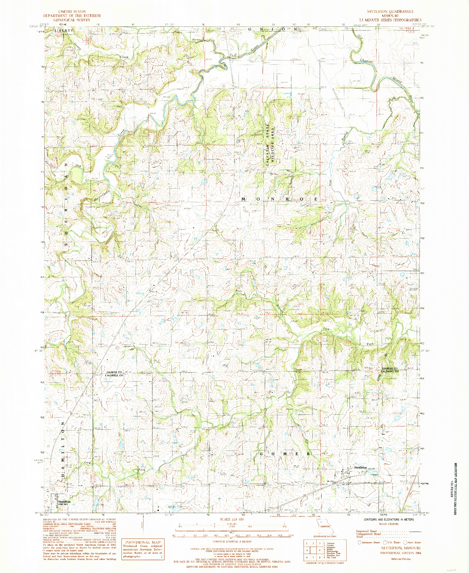 USGS 1:24000-SCALE QUADRANGLE FOR NETTLETON, MO 1984