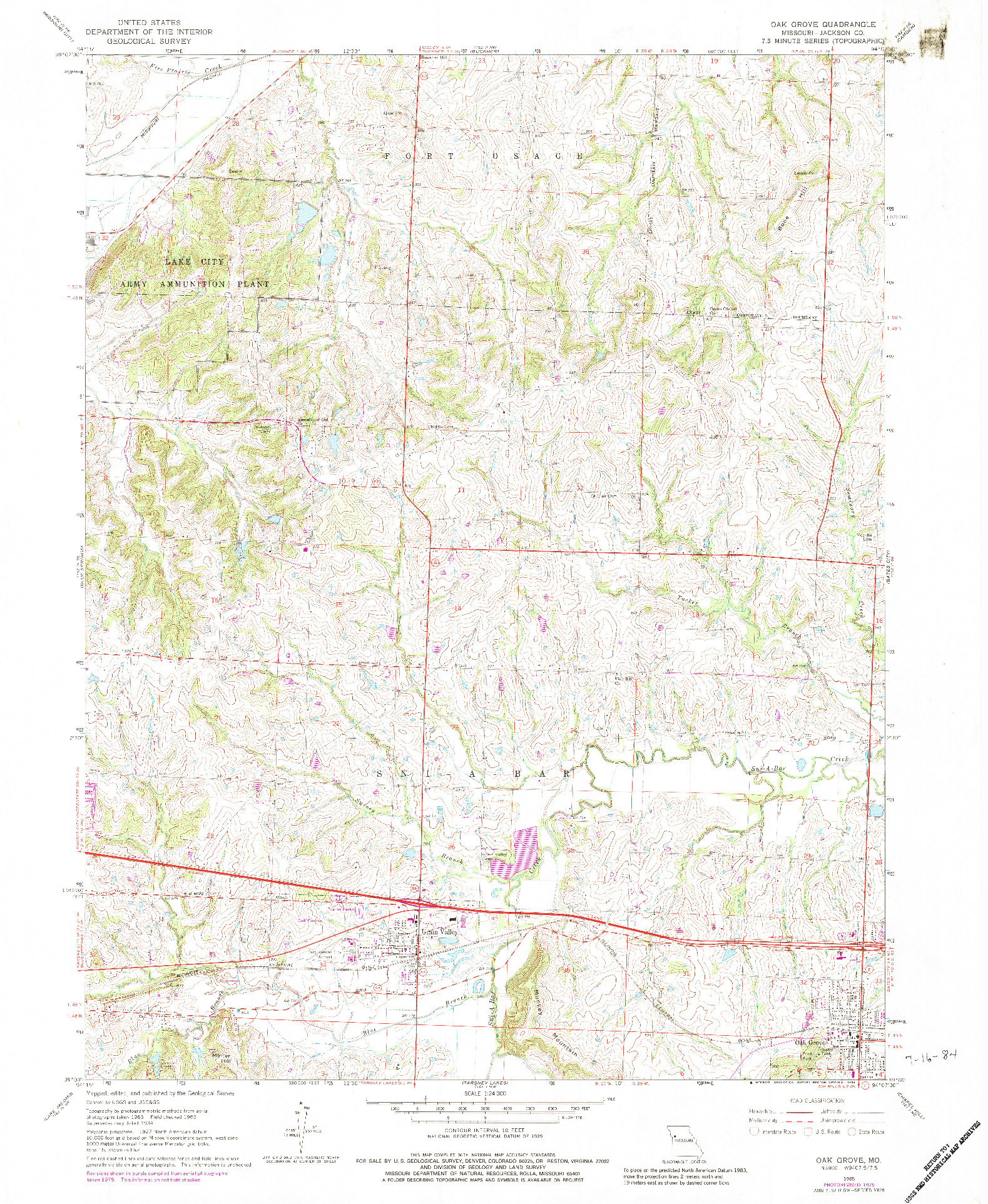 USGS 1:24000-SCALE QUADRANGLE FOR OAK GROVE, MO 1965