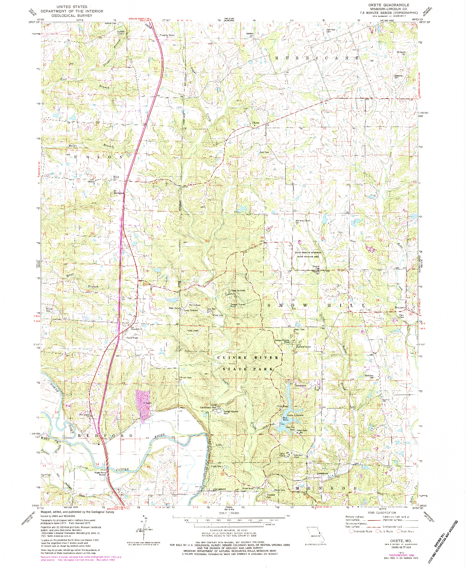 USGS 1:24000-SCALE QUADRANGLE FOR OKETE, MO 1975