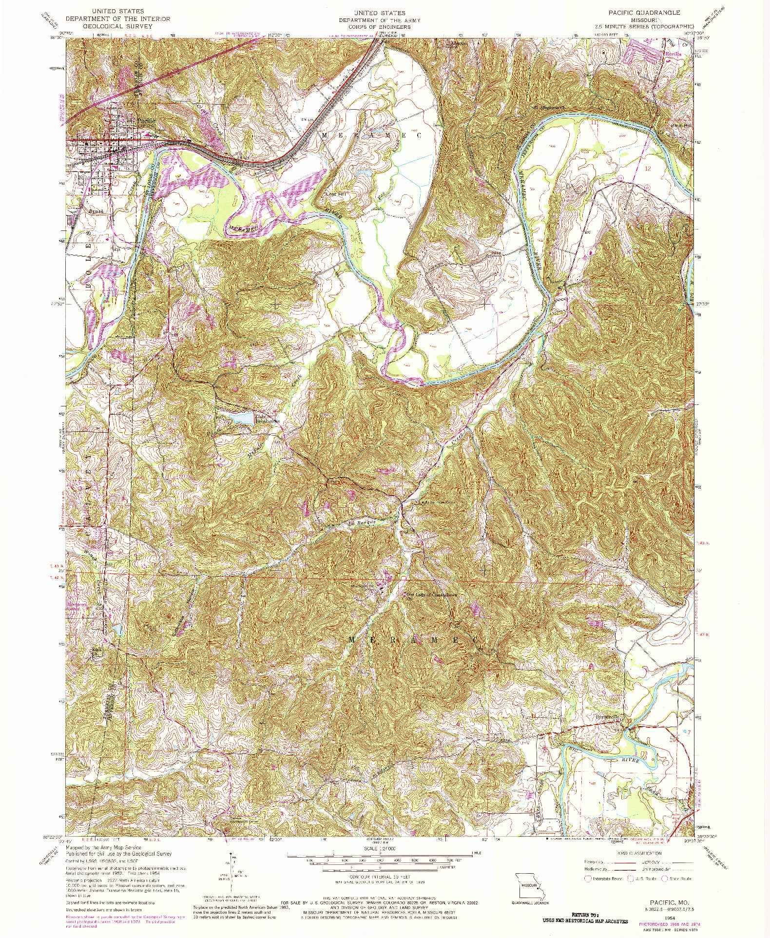 USGS 1:24000-SCALE QUADRANGLE FOR PACIFIC, MO 1954