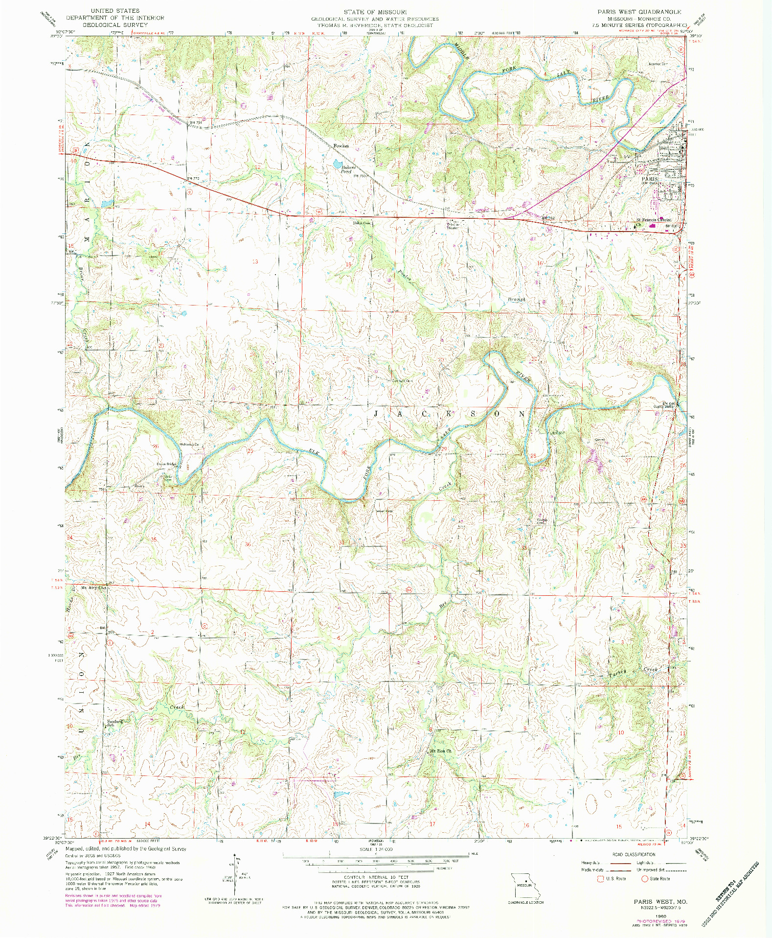 USGS 1:24000-SCALE QUADRANGLE FOR PARIS WEST, MO 1960