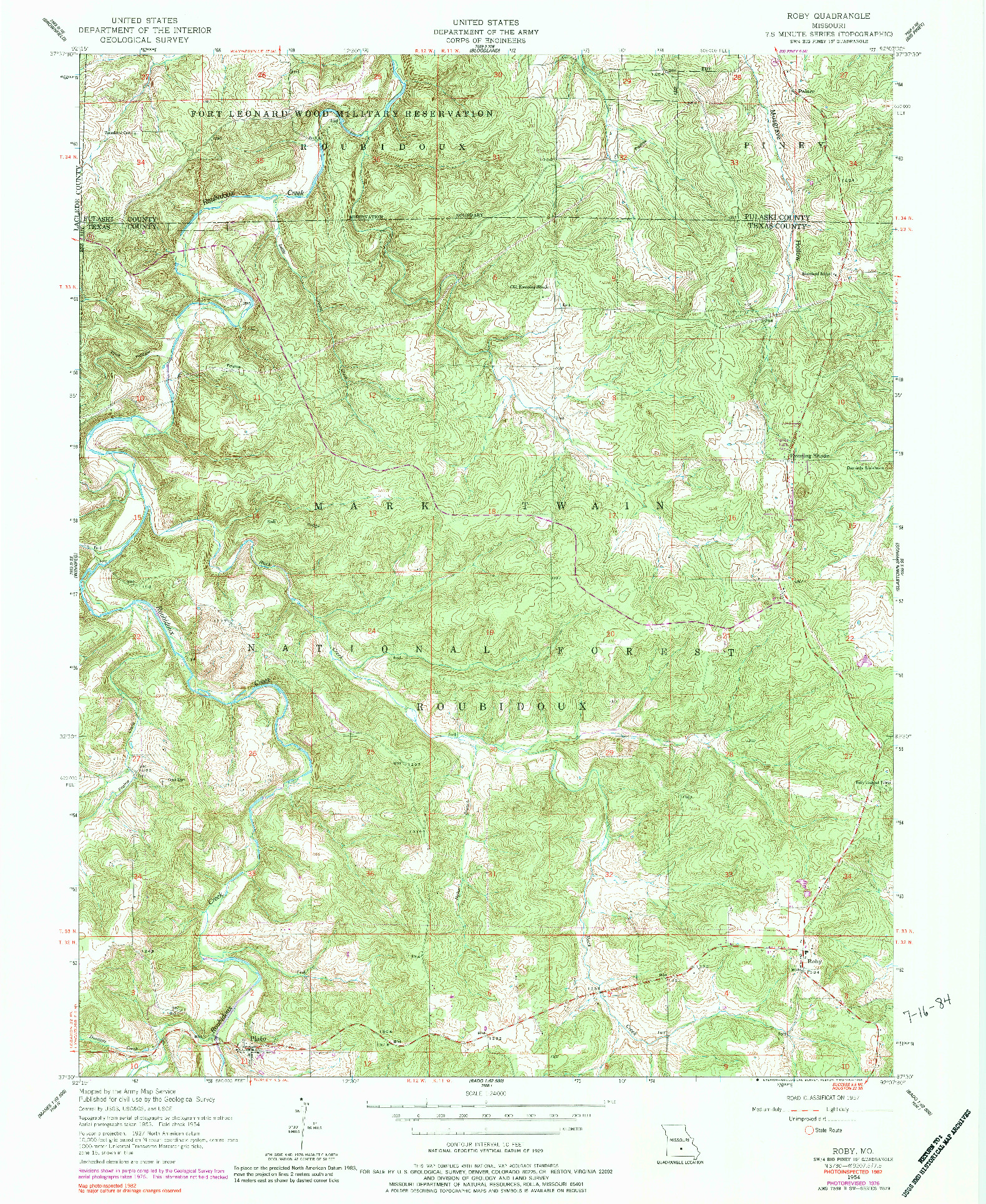 USGS 1:24000-SCALE QUADRANGLE FOR ROBY, MO 1954