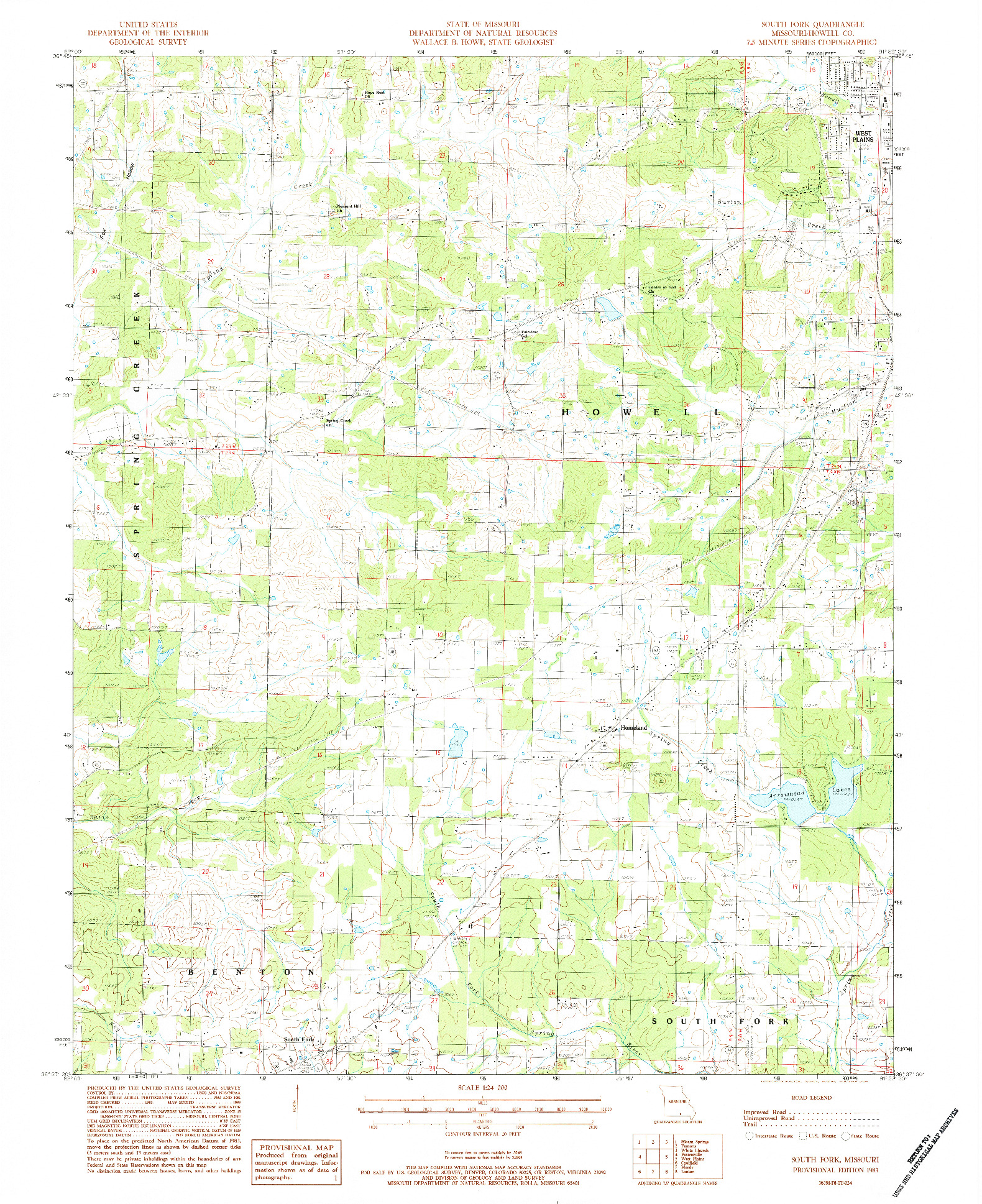 USGS 1:24000-SCALE QUADRANGLE FOR SOUTH FORK, MO 1983