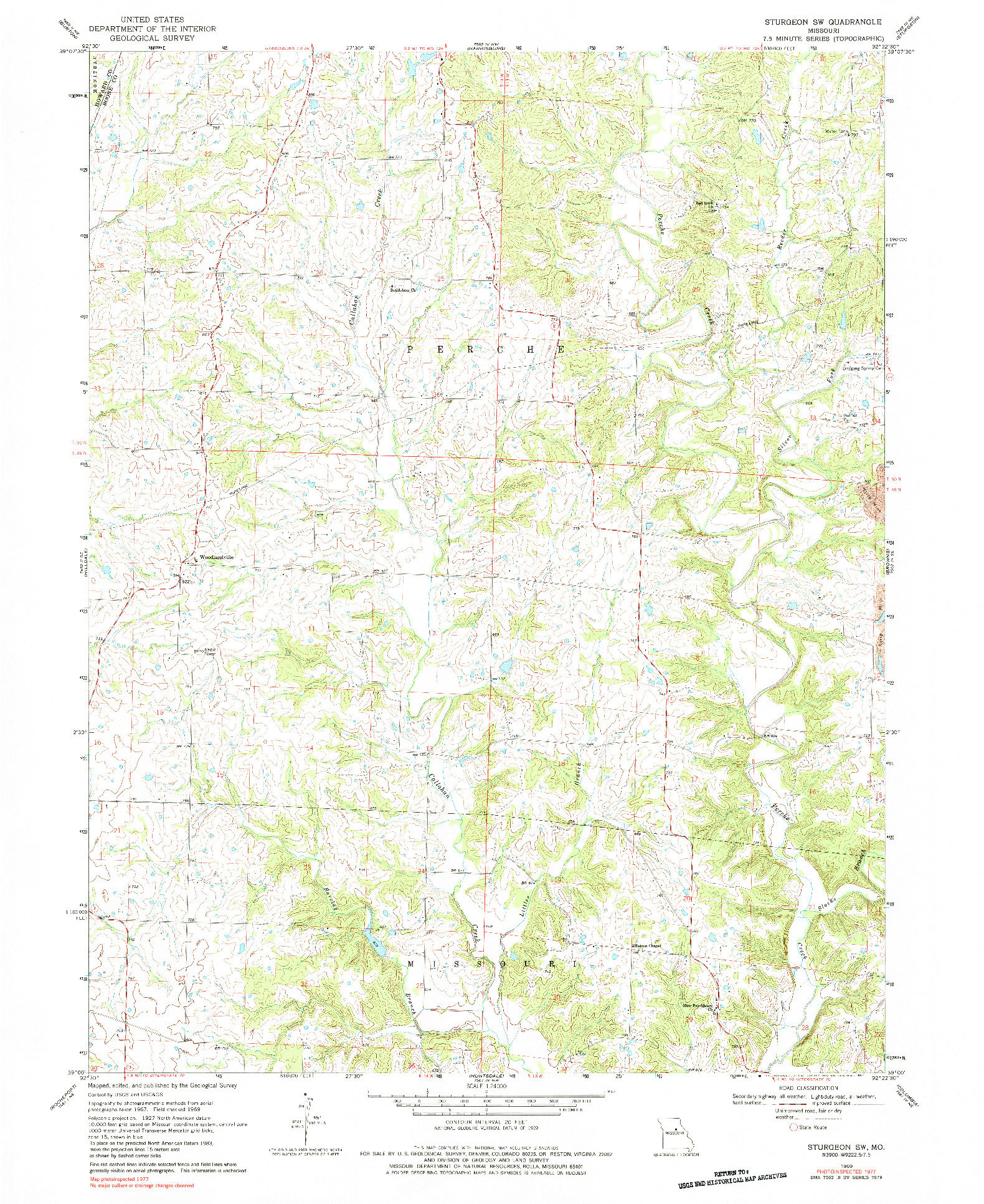 USGS 1:24000-SCALE QUADRANGLE FOR STURGEON SW, MO 1969