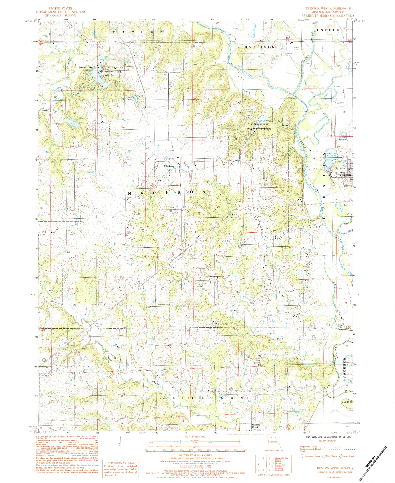 USGS 1:24000-SCALE QUADRANGLE FOR TRENTON WEST, MO 1984