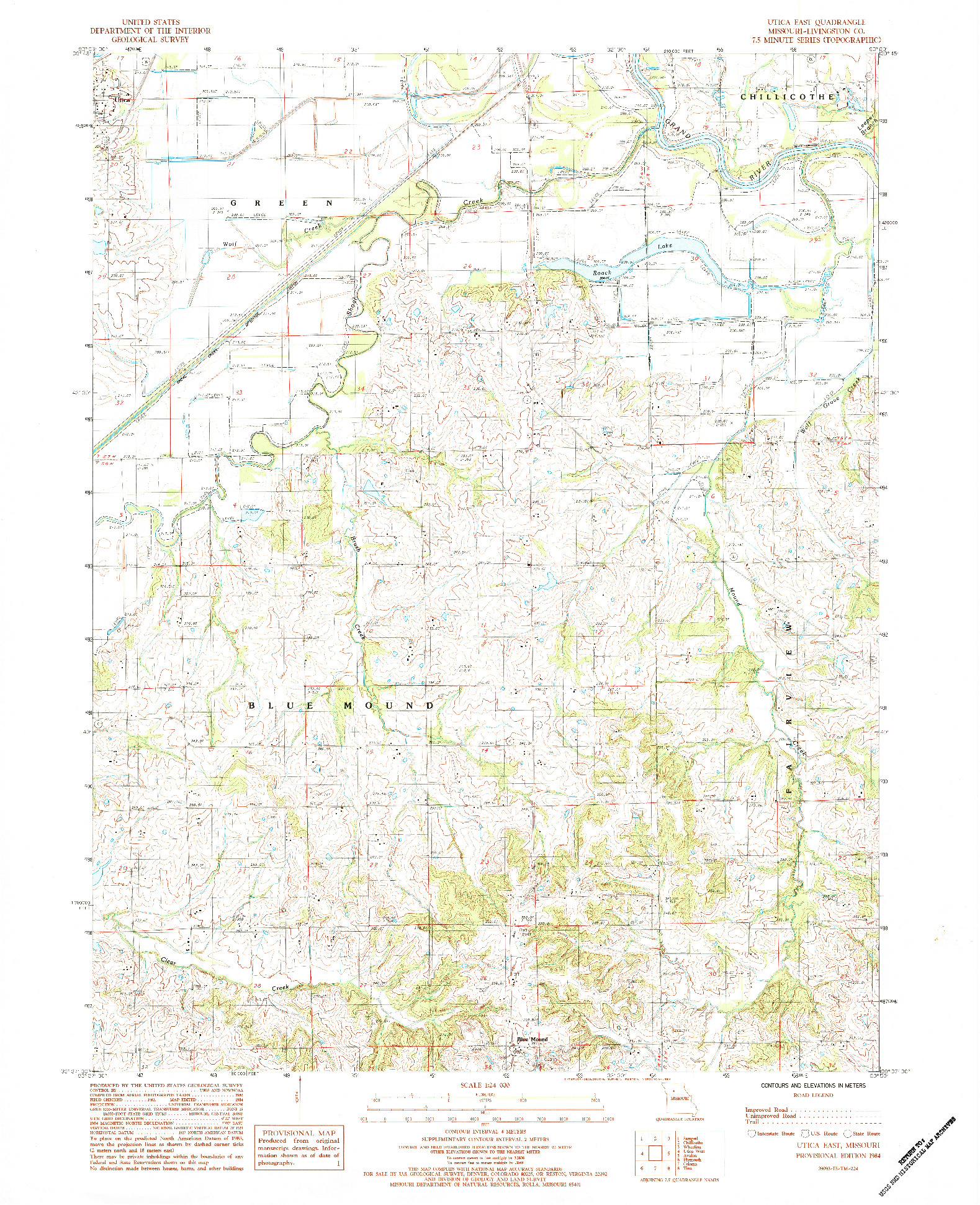 USGS 1:24000-SCALE QUADRANGLE FOR UTICA EAST, MO 1984