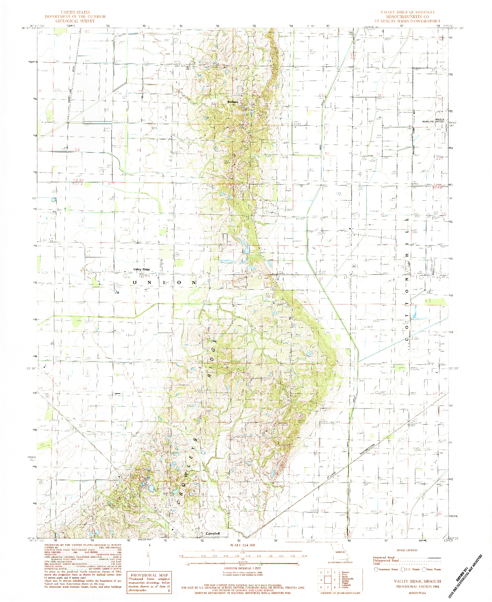 USGS 1:24000-SCALE QUADRANGLE FOR VALLEY RIDGE, MO 1984