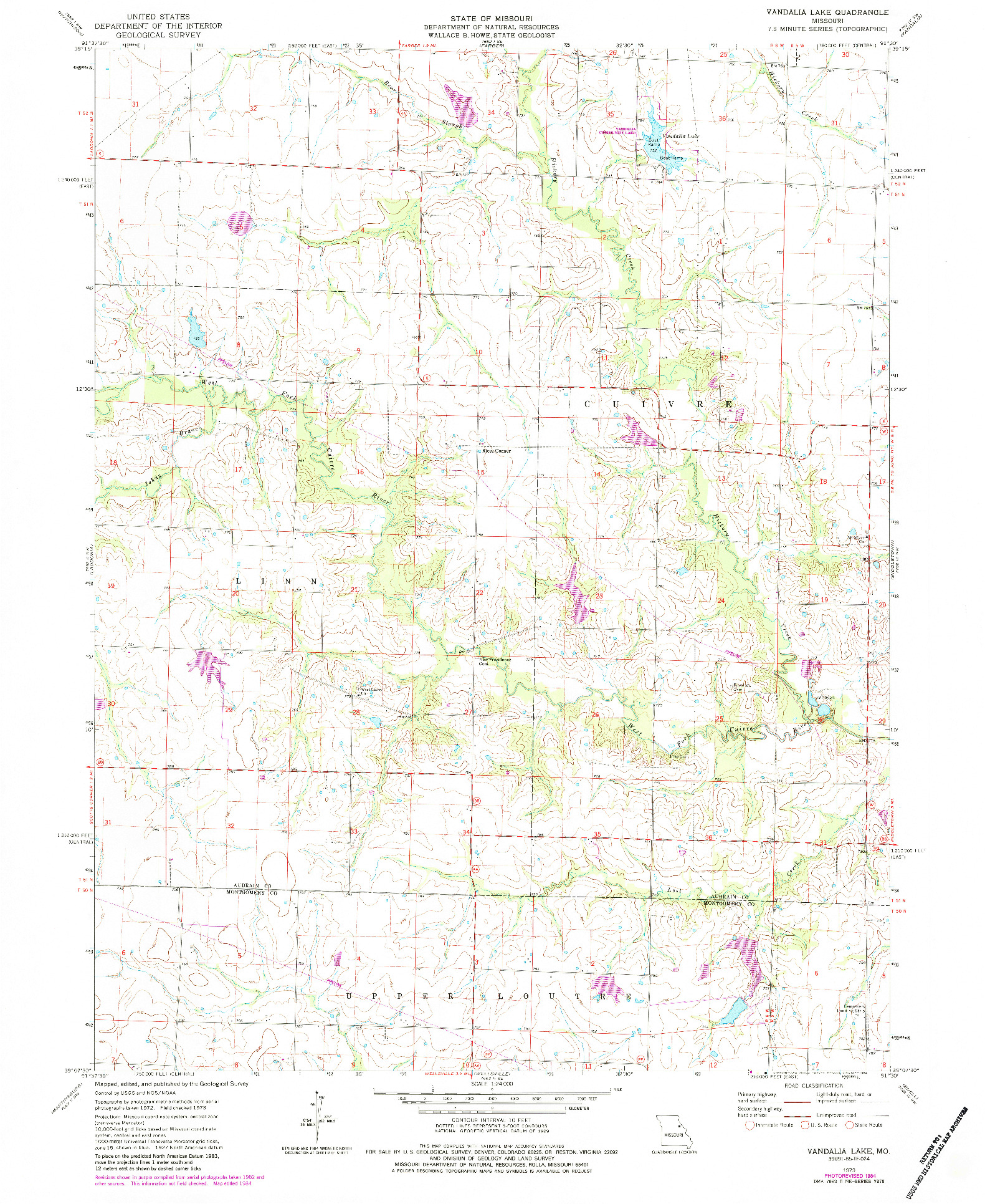 USGS 1:24000-SCALE QUADRANGLE FOR VANDALIA LAKE, MO 1973