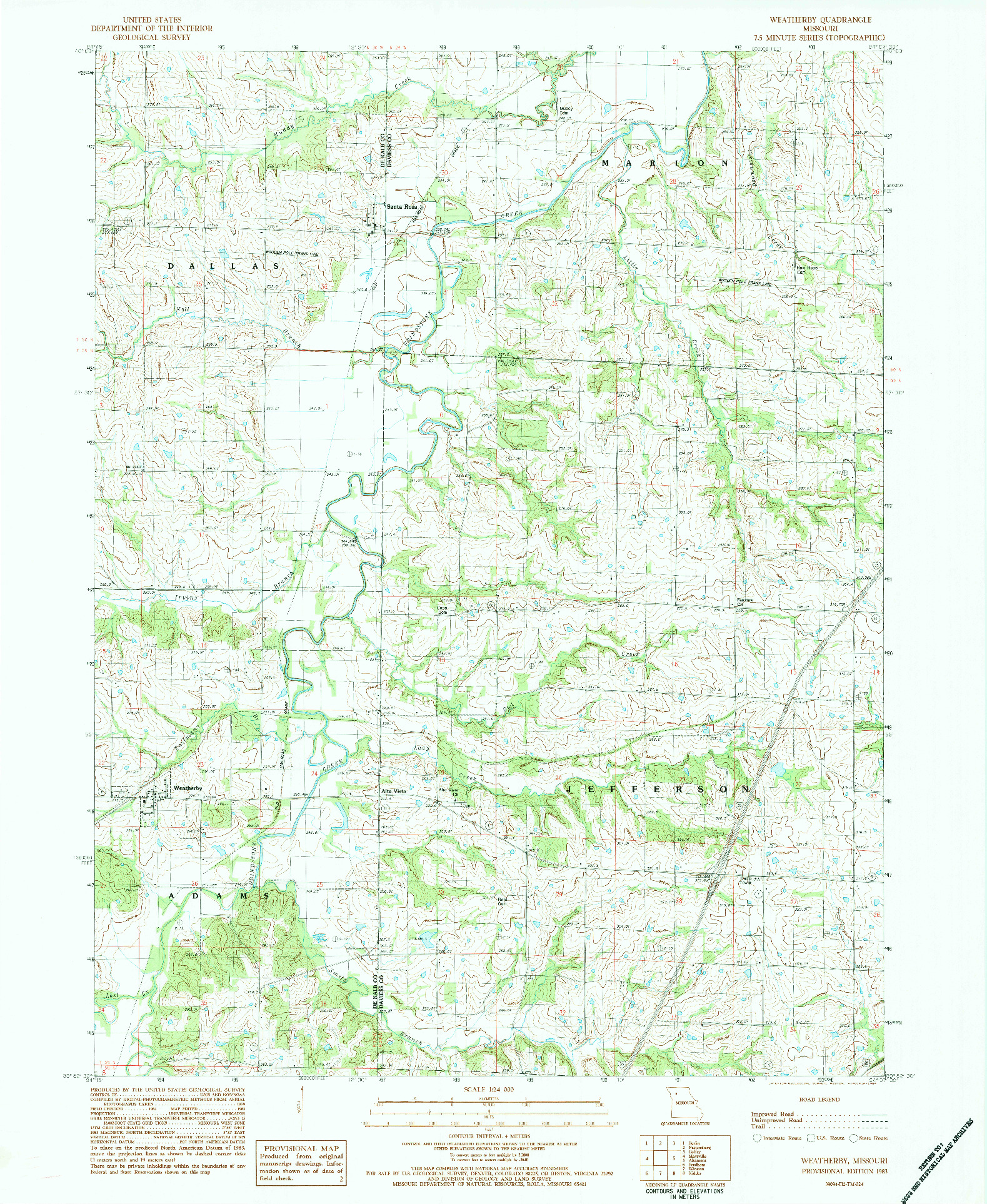 USGS 1:24000-SCALE QUADRANGLE FOR WEATHERBY, MO 1983