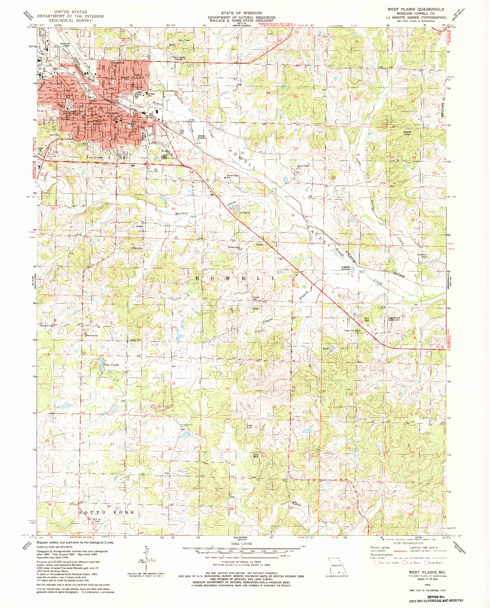 USGS 1:24000-SCALE QUADRANGLE FOR WEST PLAINS, MO 1983