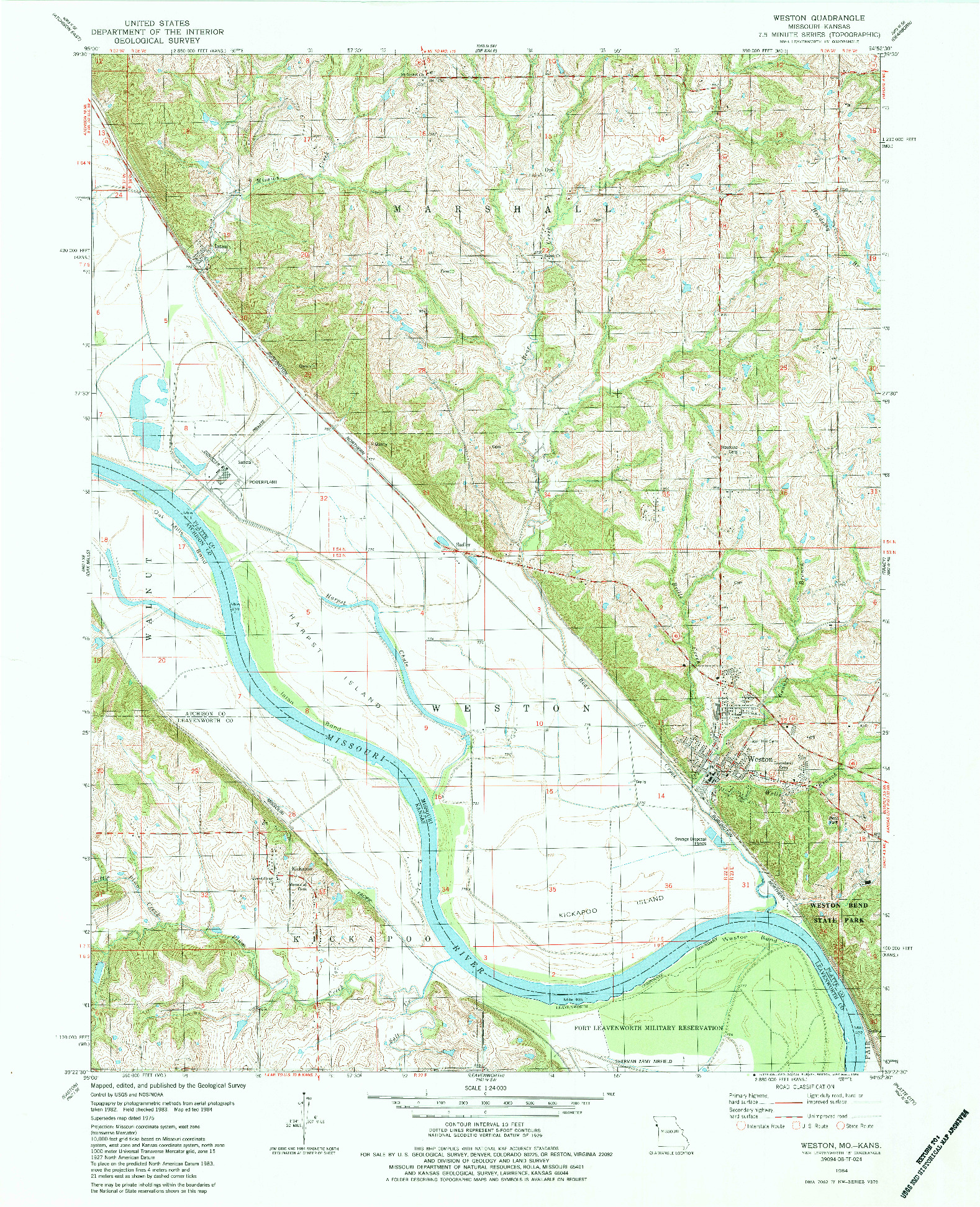USGS 1:24000-SCALE QUADRANGLE FOR WESTON, MO 1984