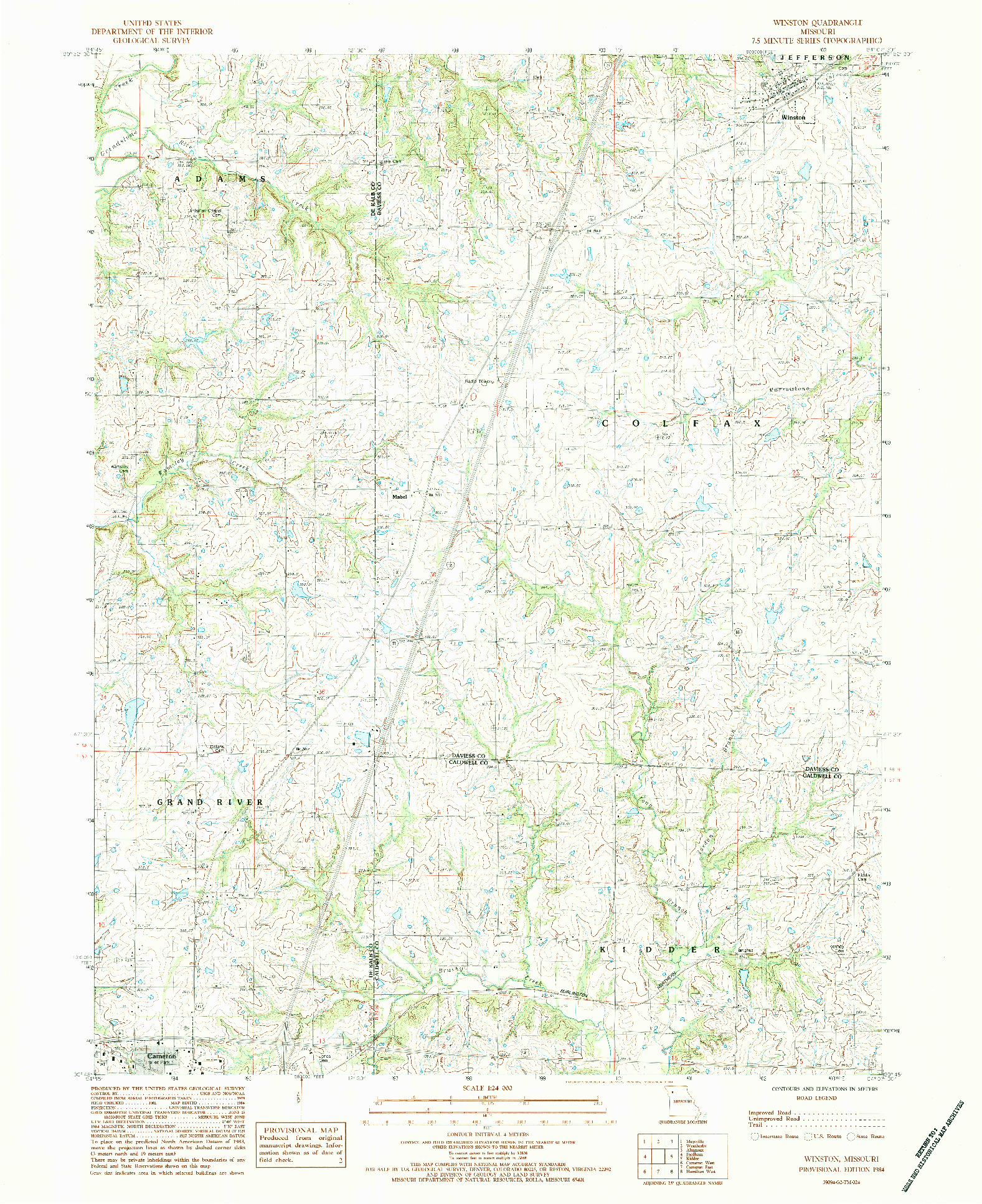 USGS 1:24000-SCALE QUADRANGLE FOR WINSTON, MO 1984