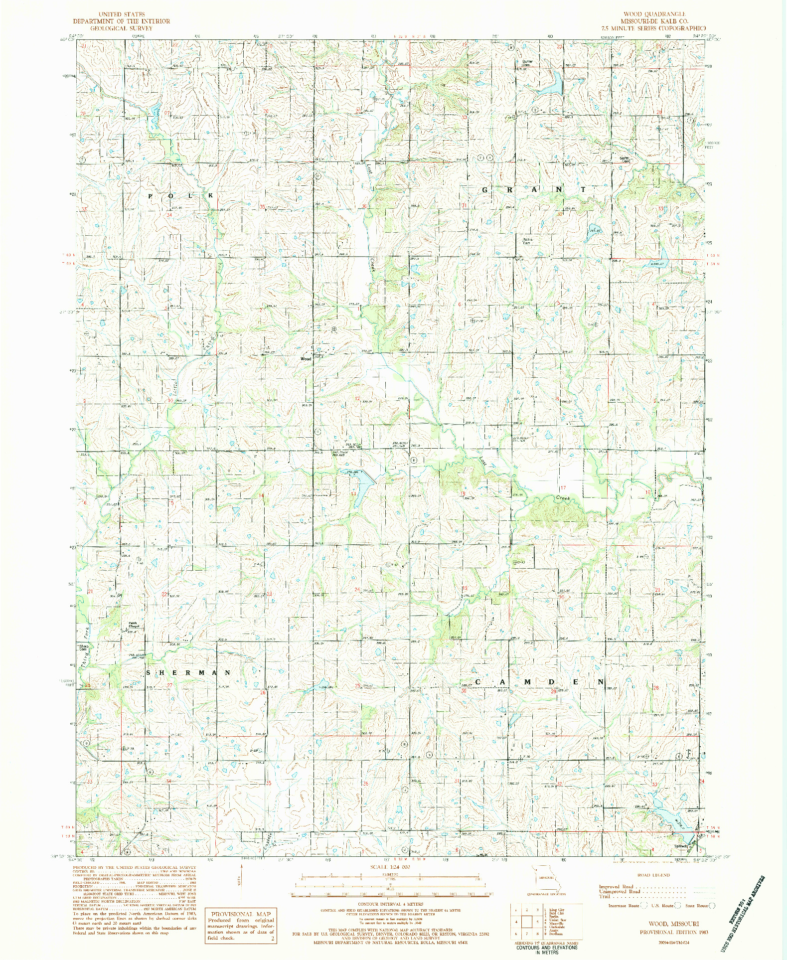 USGS 1:24000-SCALE QUADRANGLE FOR WOOD, MO 1983