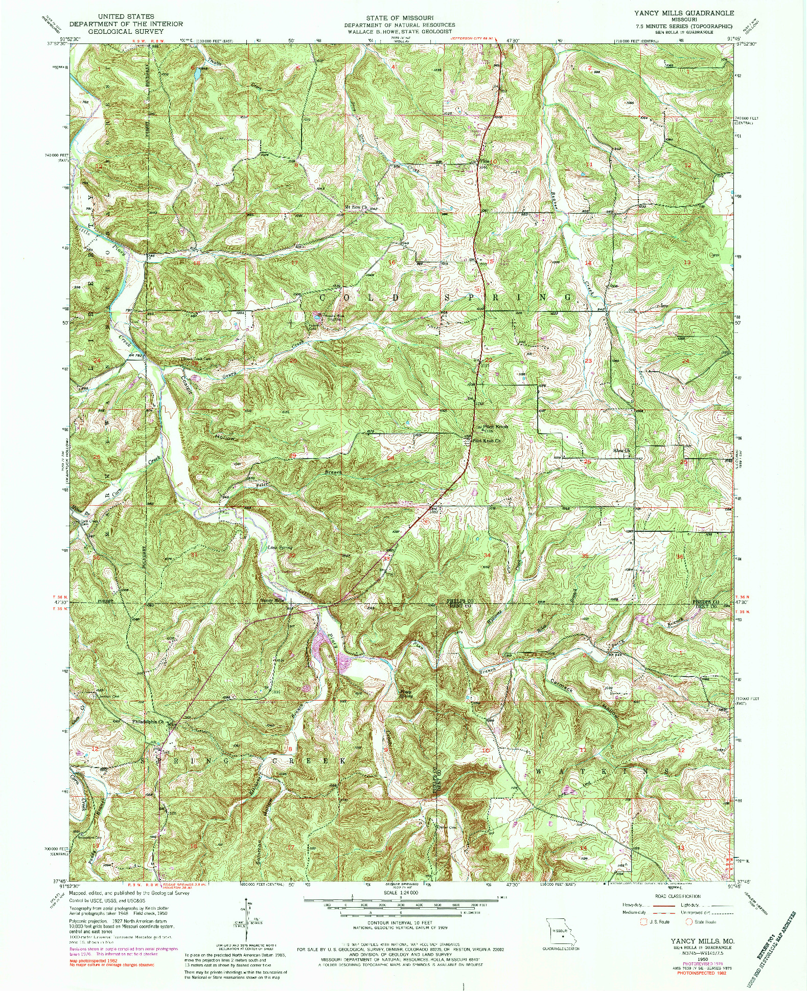 USGS 1:24000-SCALE QUADRANGLE FOR YANCY MILLS, MO 1950