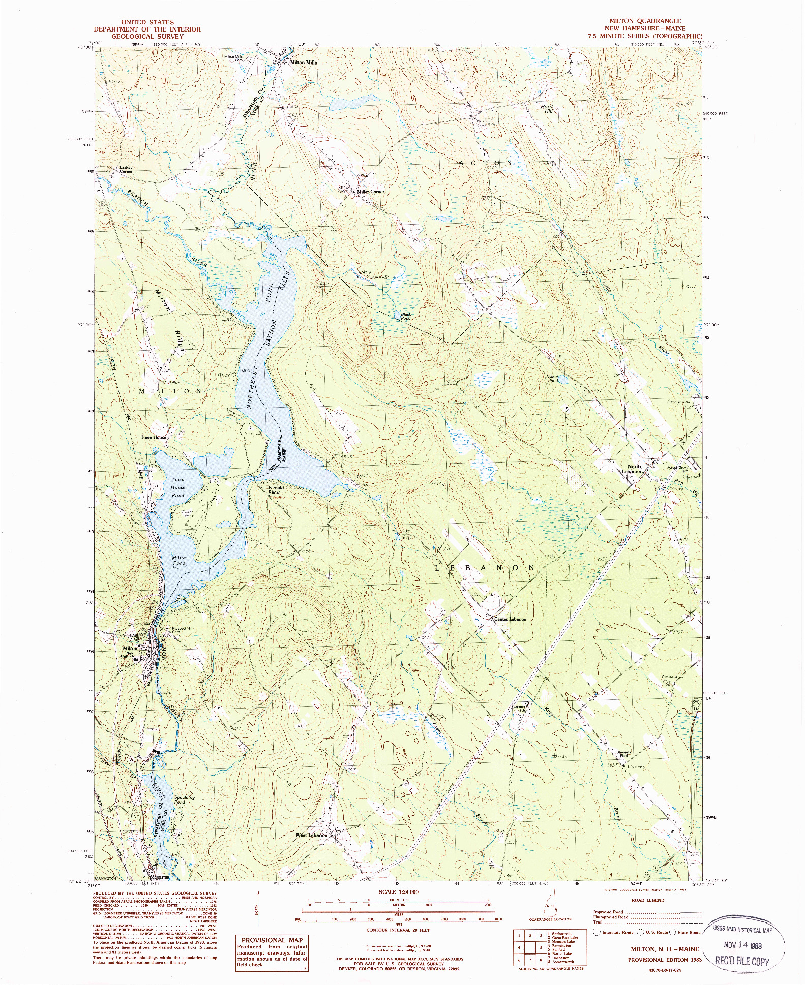 USGS 1:24000-SCALE QUADRANGLE FOR MILTON, NH 1983