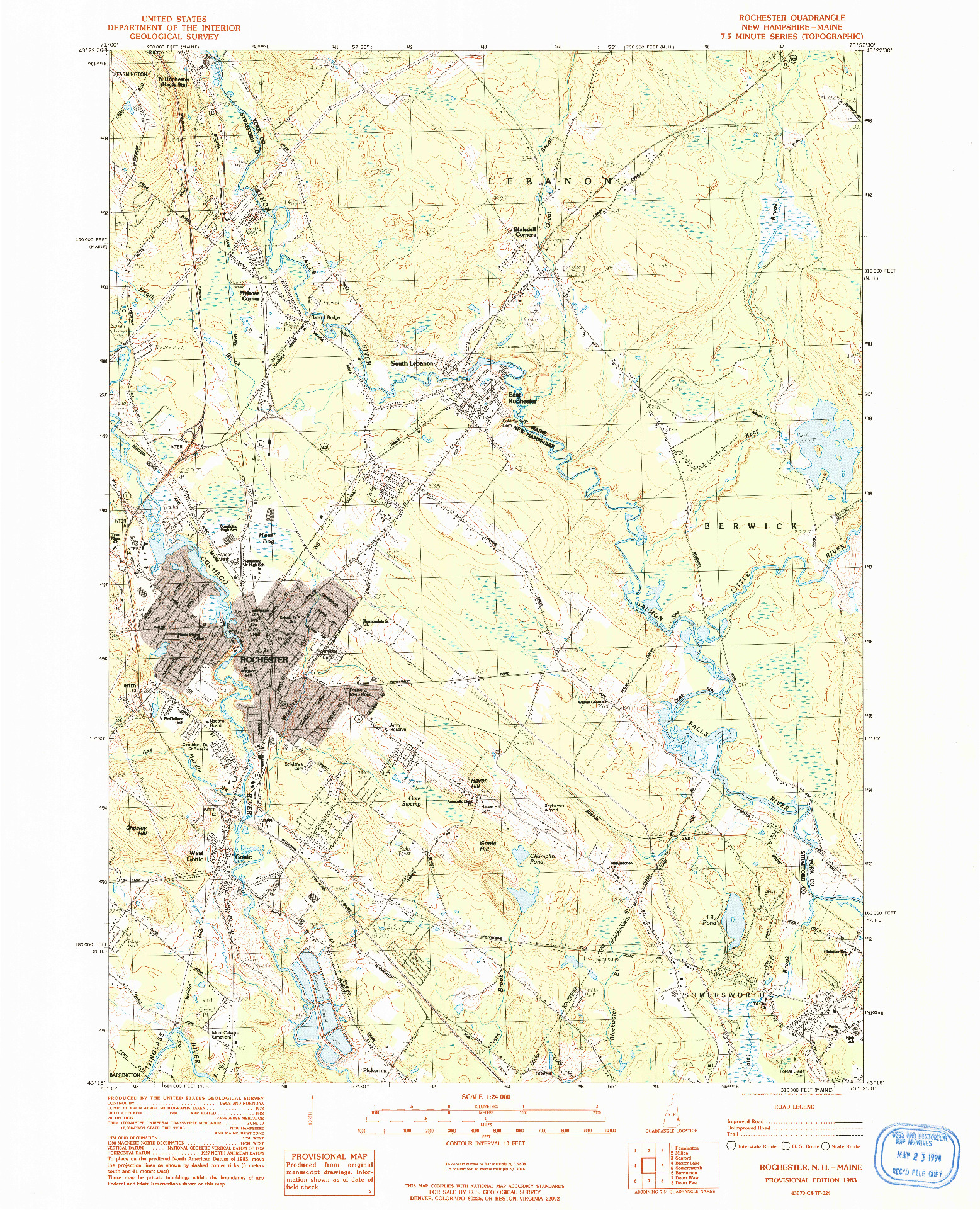 USGS 1:24000-SCALE QUADRANGLE FOR ROCHESTER, NH 1983