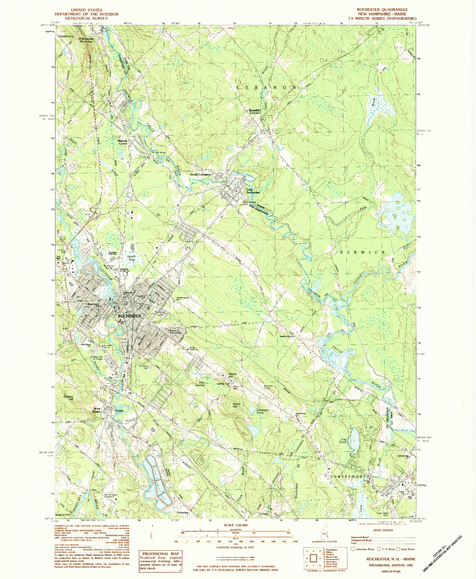 USGS 1:24000-SCALE QUADRANGLE FOR ROCHESTER, NH 1983