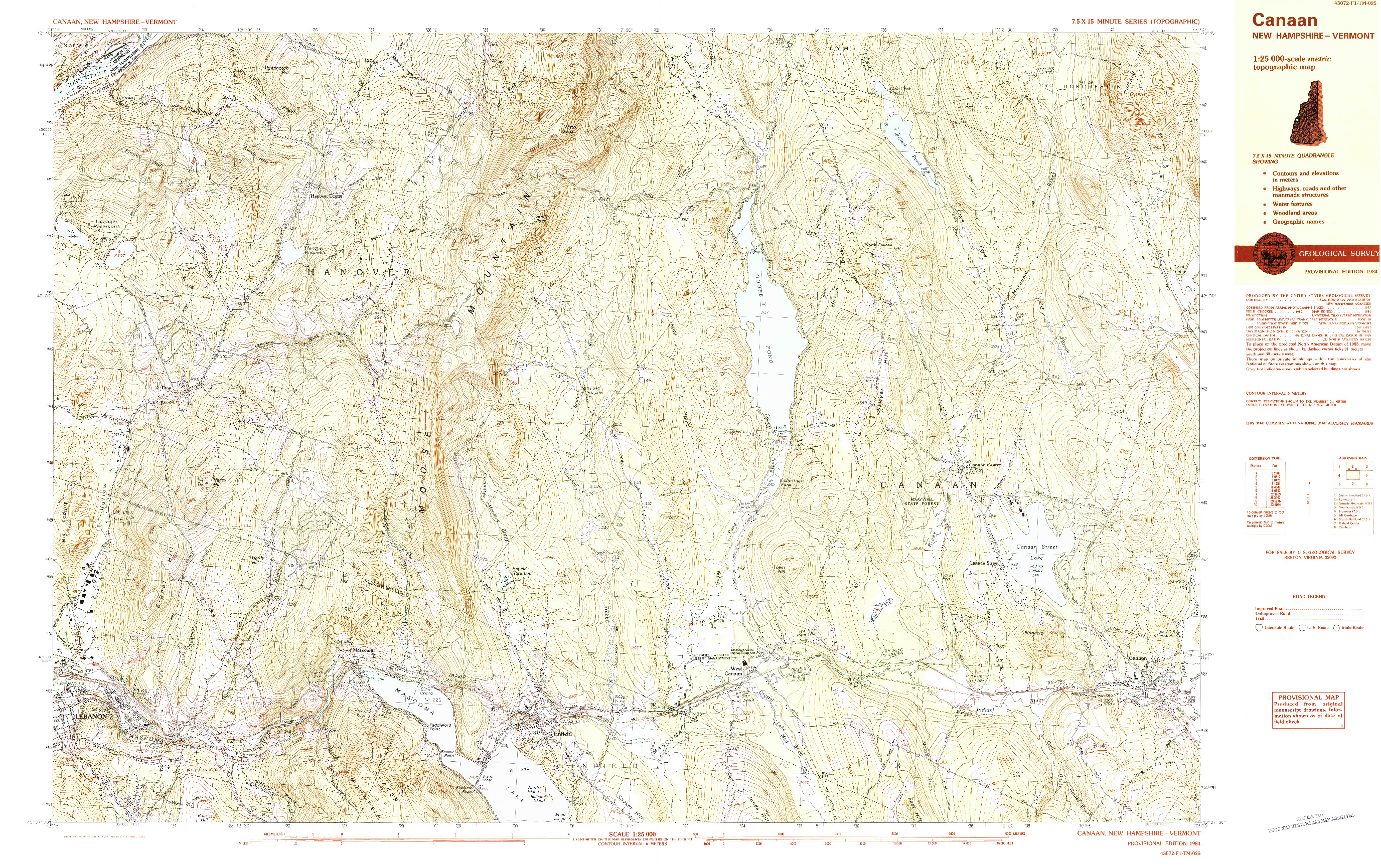 USGS 1:25000-SCALE QUADRANGLE FOR CANAAN, NH 1984