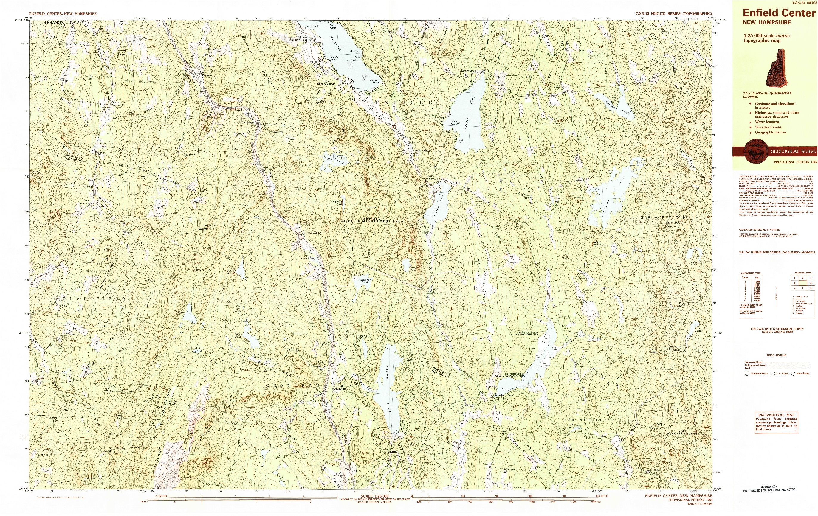 USGS 1:25000-SCALE QUADRANGLE FOR ENFIELD CENTER, NH 1984