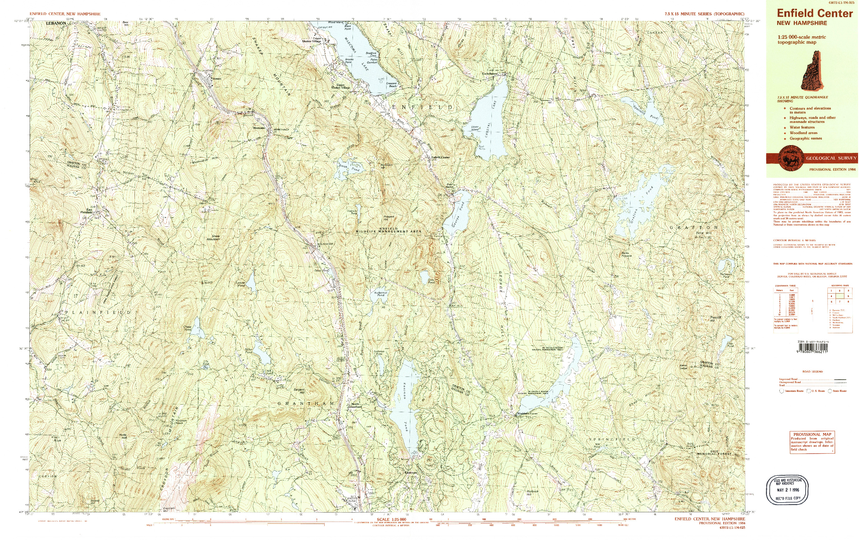 USGS 1:25000-SCALE QUADRANGLE FOR ENFIELD CENTER, NH 1984