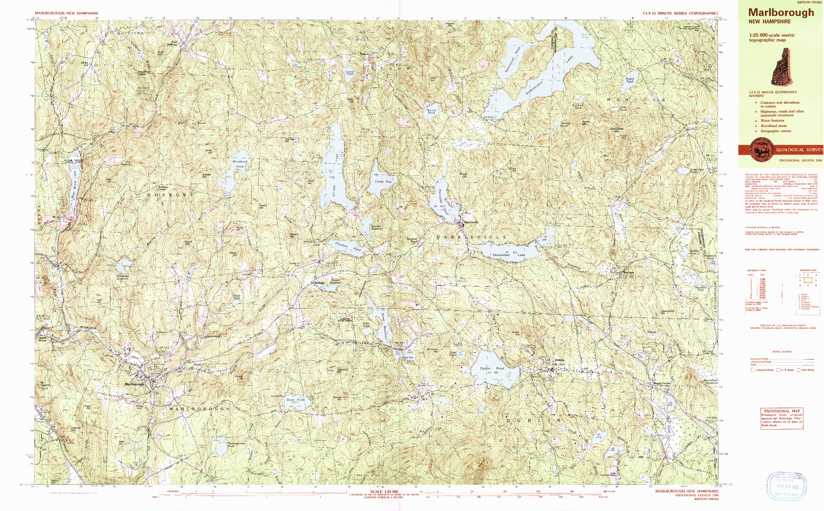 USGS 1:25000-SCALE QUADRANGLE FOR MARLBOROUGH, NH 1984