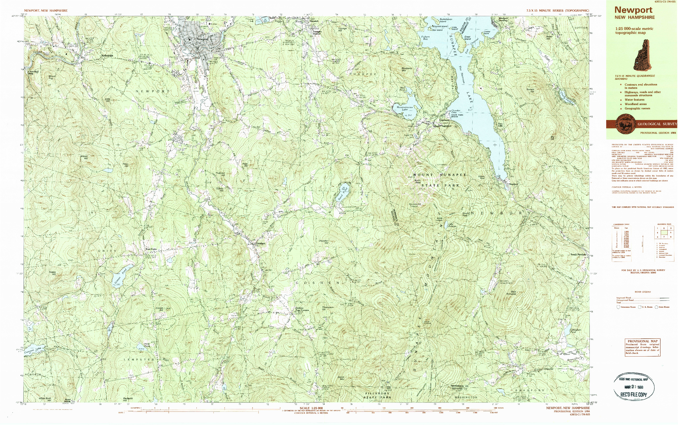 USGS 1:25000-SCALE QUADRANGLE FOR NEWPORT, NH 1984