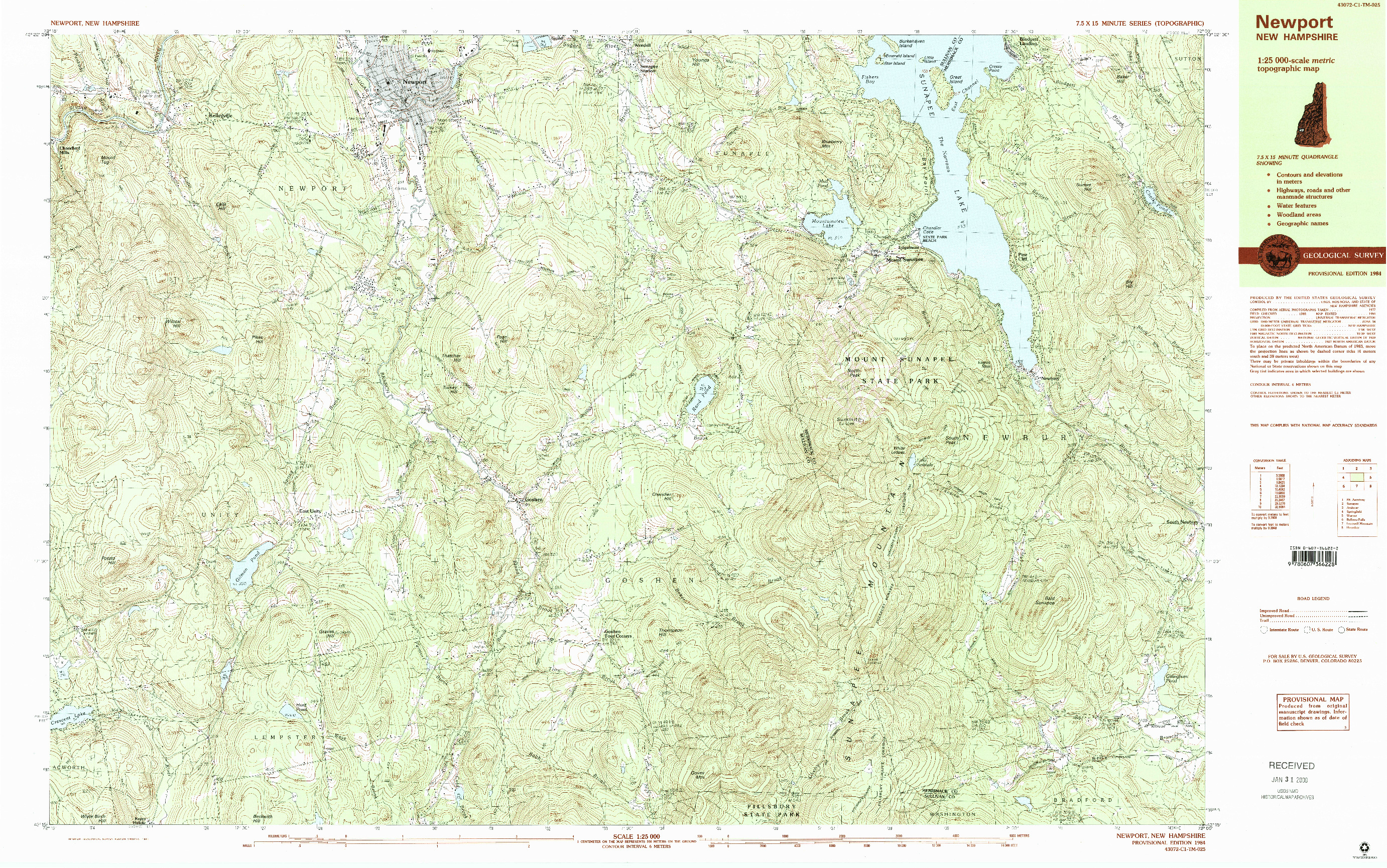 USGS 1:25000-SCALE QUADRANGLE FOR NEWPORT, NH 1984