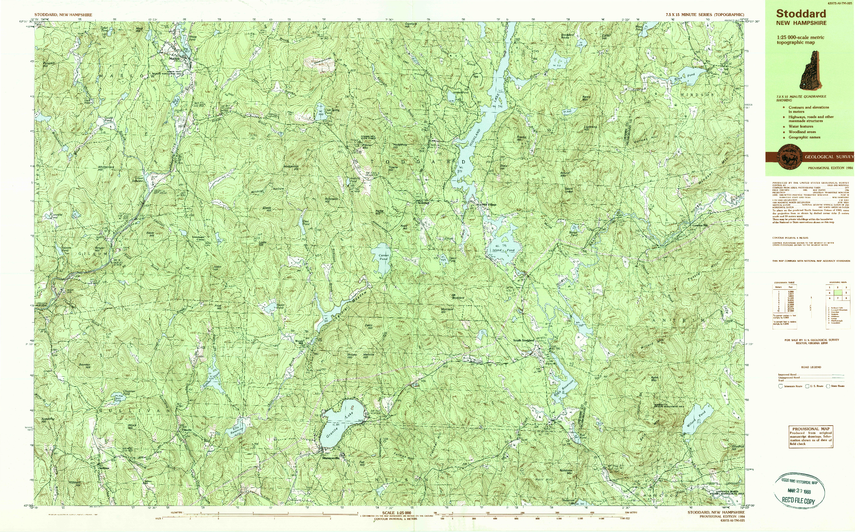 USGS 1:25000-SCALE QUADRANGLE FOR STODDARD, NH 1984