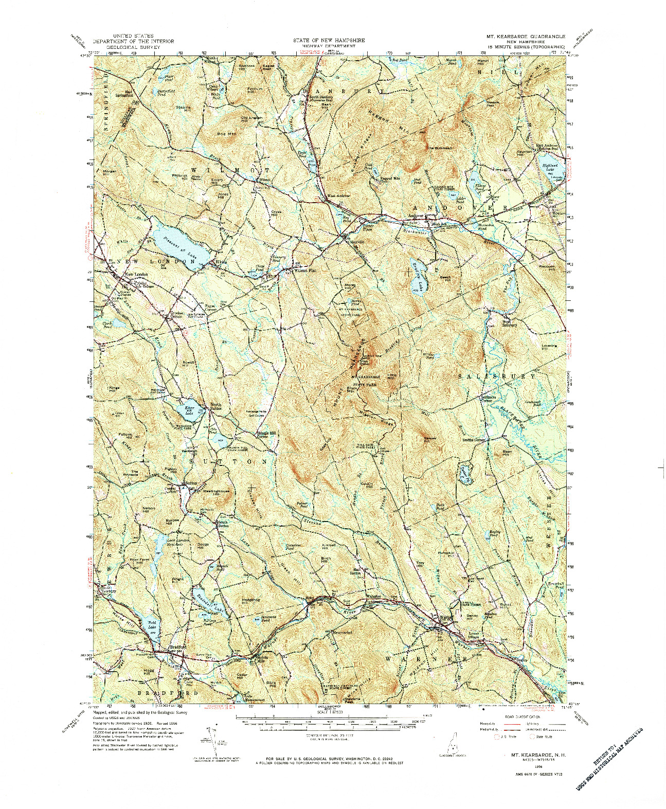 USGS 1:62500-SCALE QUADRANGLE FOR MT. KEARSARGE, NH 1956