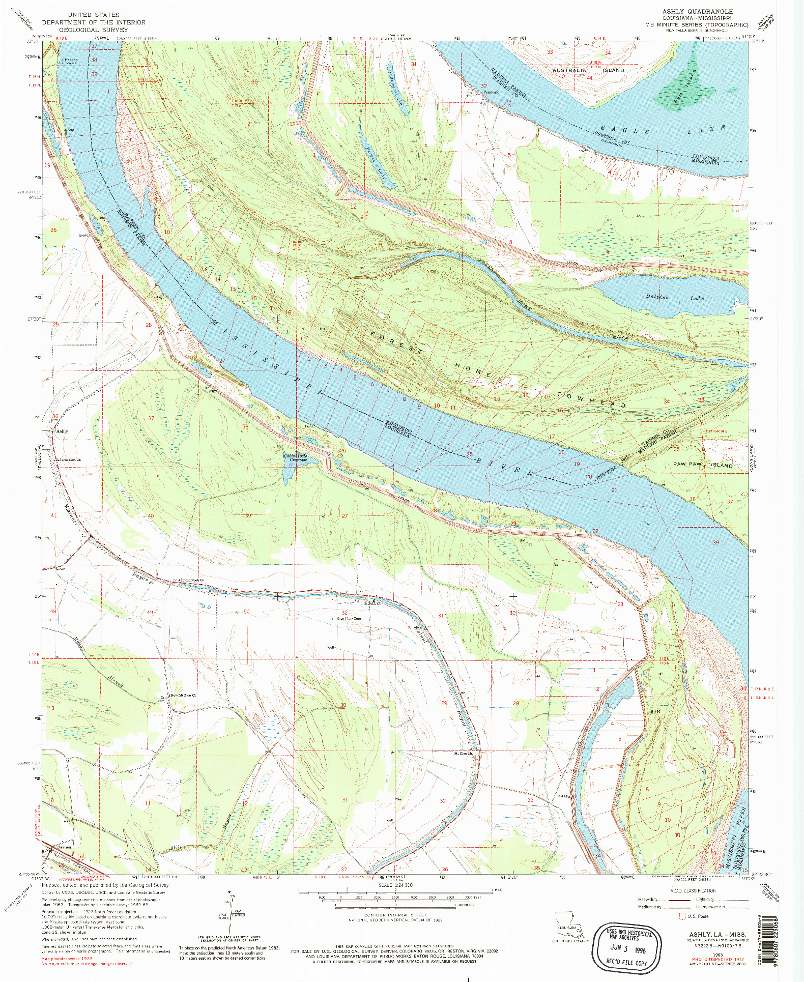 USGS 1:24000-SCALE QUADRANGLE FOR ASHLY, LA 1963