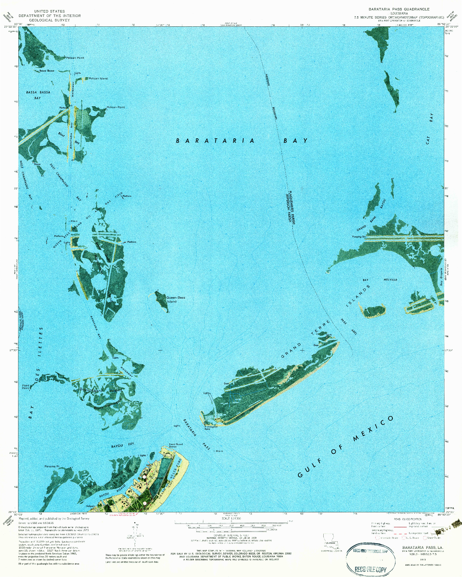 USGS 1:24000-SCALE QUADRANGLE FOR BARATARIA PASS, LA 1973