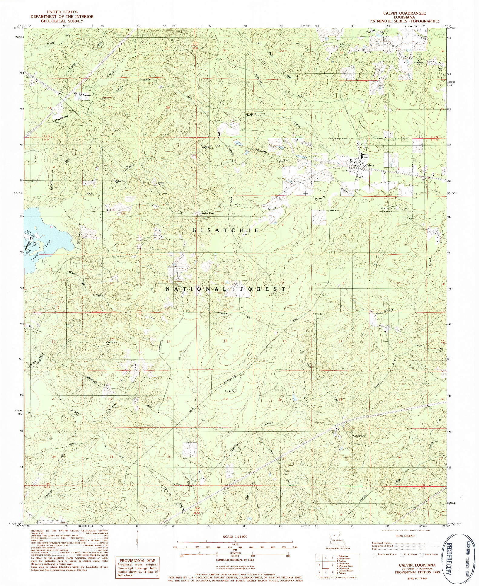 USGS 1:24000-SCALE QUADRANGLE FOR CALVIN, LA 1983