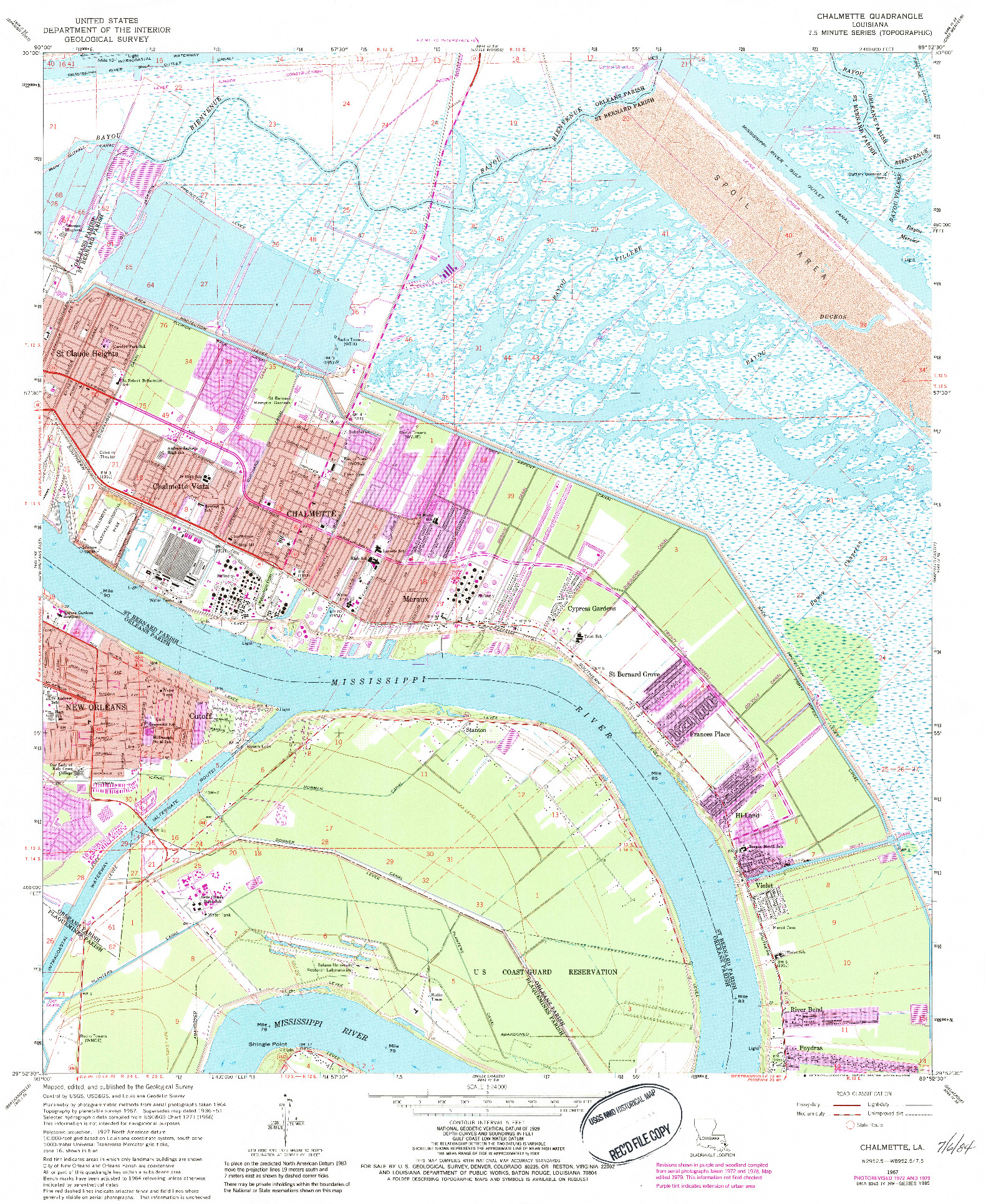 USGS 1:24000-SCALE QUADRANGLE FOR CHALMETTE, LA 1967