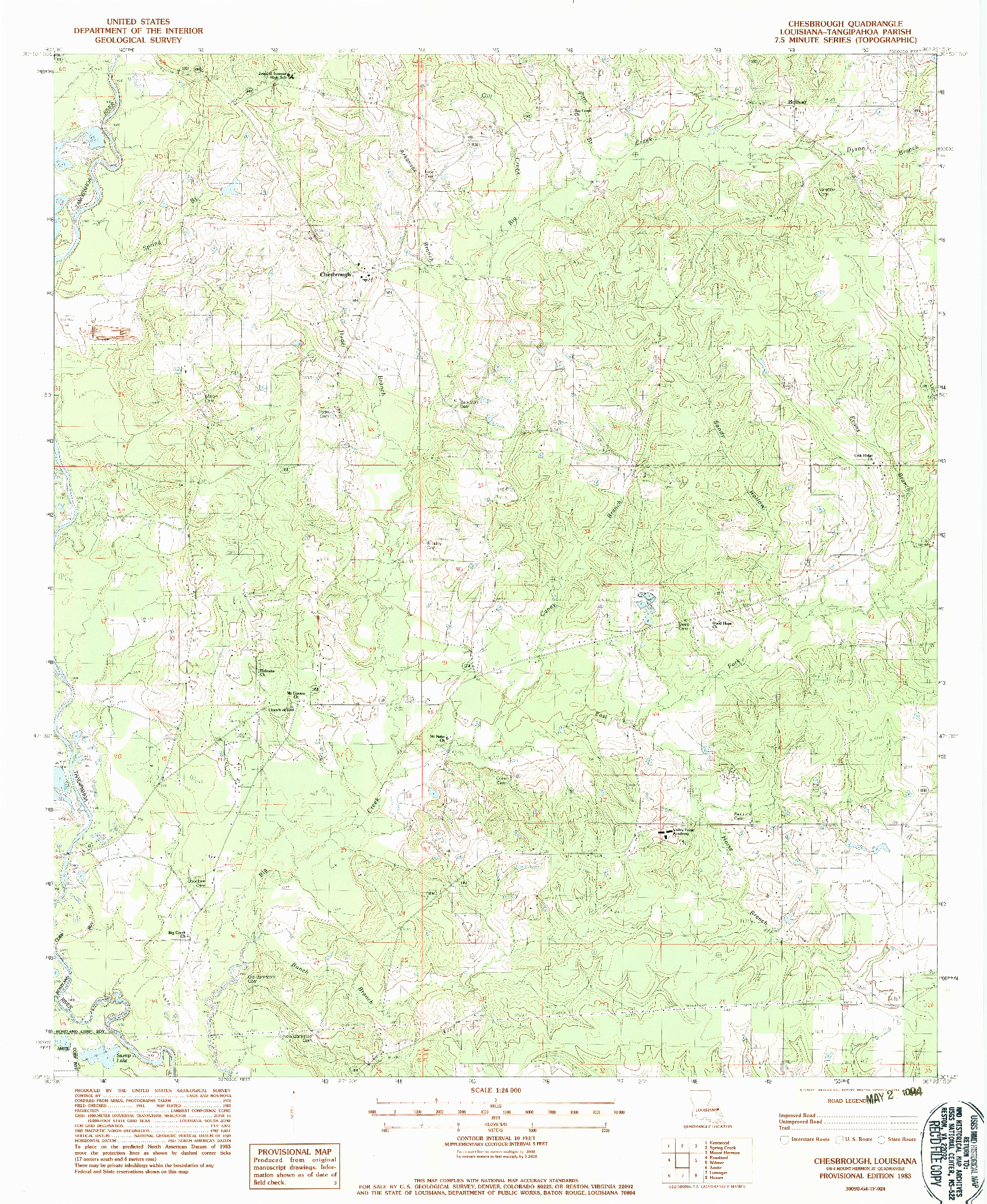 USGS 1:24000-SCALE QUADRANGLE FOR CHESBROUGH, LA 1983