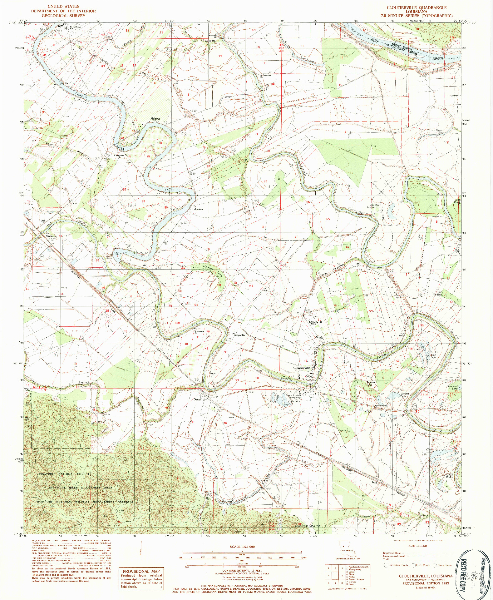 USGS 1:24000-SCALE QUADRANGLE FOR CLOUTIERVILLE, LA 1983