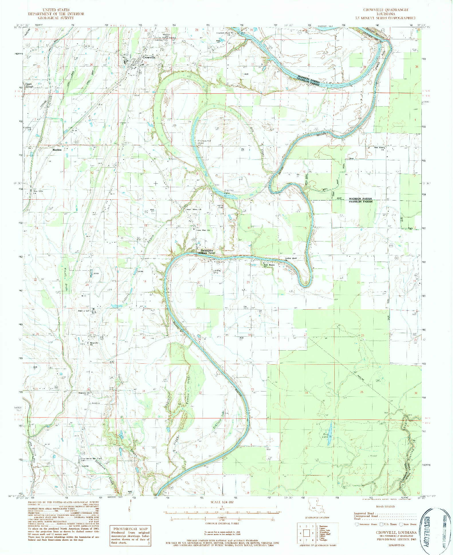 USGS 1:24000-SCALE QUADRANGLE FOR CROWVILLE, LA 1983