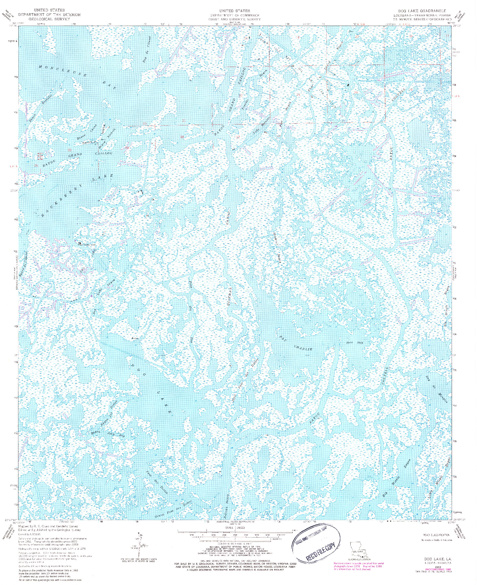 USGS 1:24000-SCALE QUADRANGLE FOR DOG LAKE, LA 1953