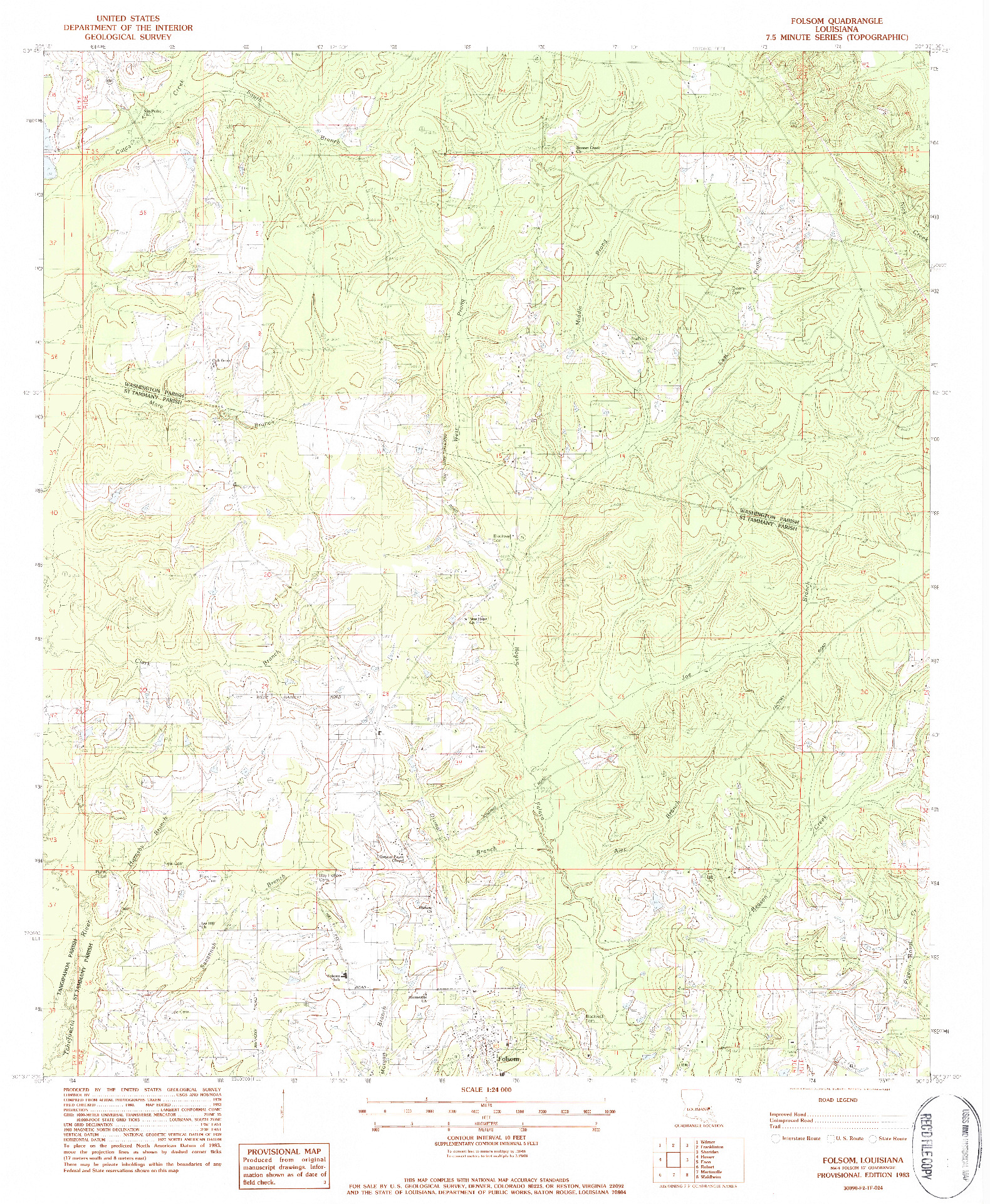 USGS 1:24000-SCALE QUADRANGLE FOR FOLSOM, LA 1983