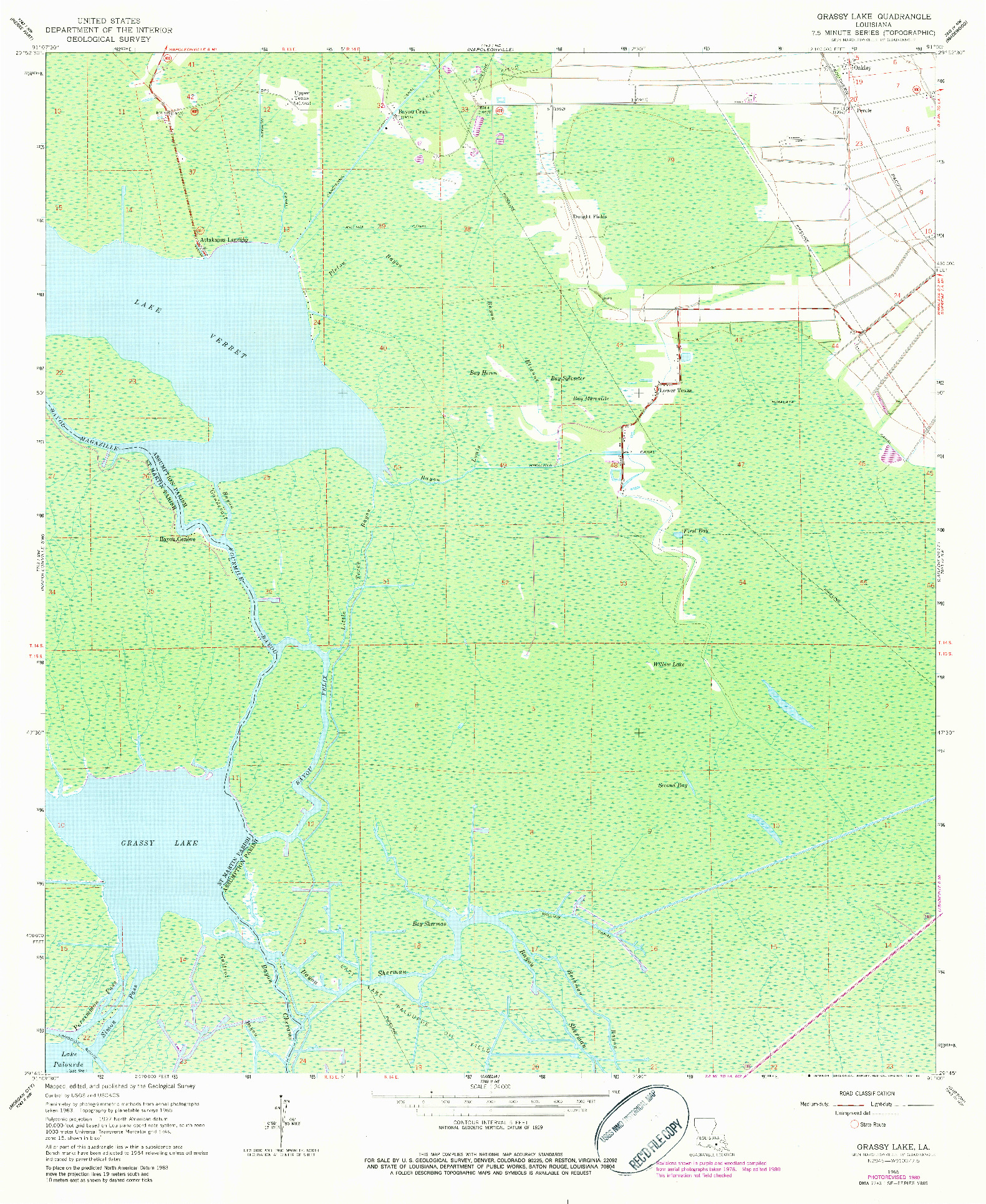 USGS 1:24000-SCALE QUADRANGLE FOR GRASSY LAKE, LA 1965