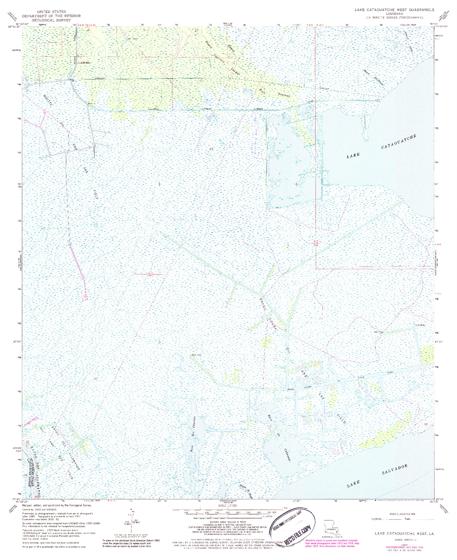 USGS 1:24000-SCALE QUADRANGLE FOR LAKE CATAOUATCHE WEST, LA 1967