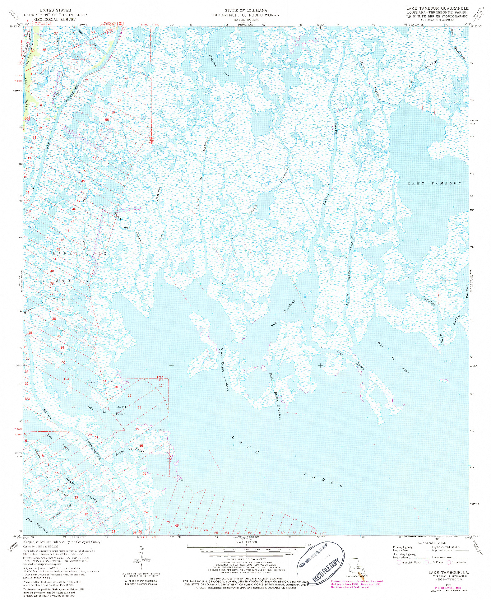 USGS 1:24000-SCALE QUADRANGLE FOR LAKE TAMBOUR, LA 1964