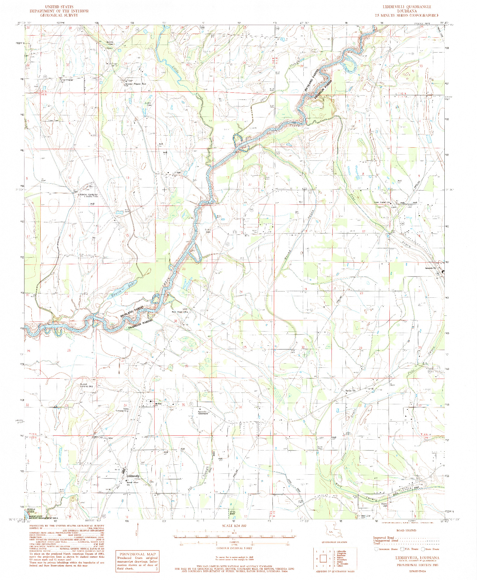 USGS 1:24000-SCALE QUADRANGLE FOR LIDDIEVILLE, LA 1983