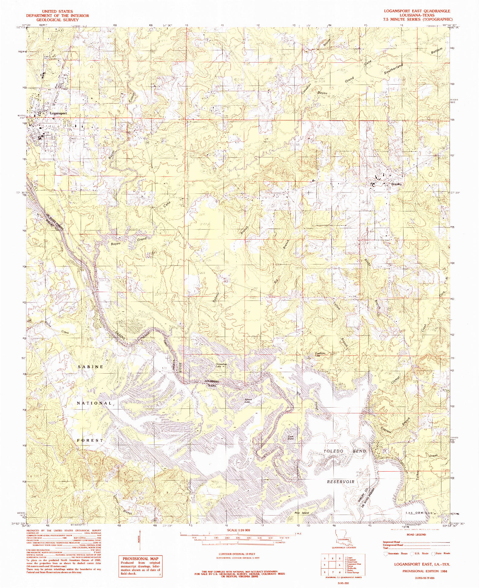 USGS 1:24000-SCALE QUADRANGLE FOR LOGANSPORT EAST, LA 1984