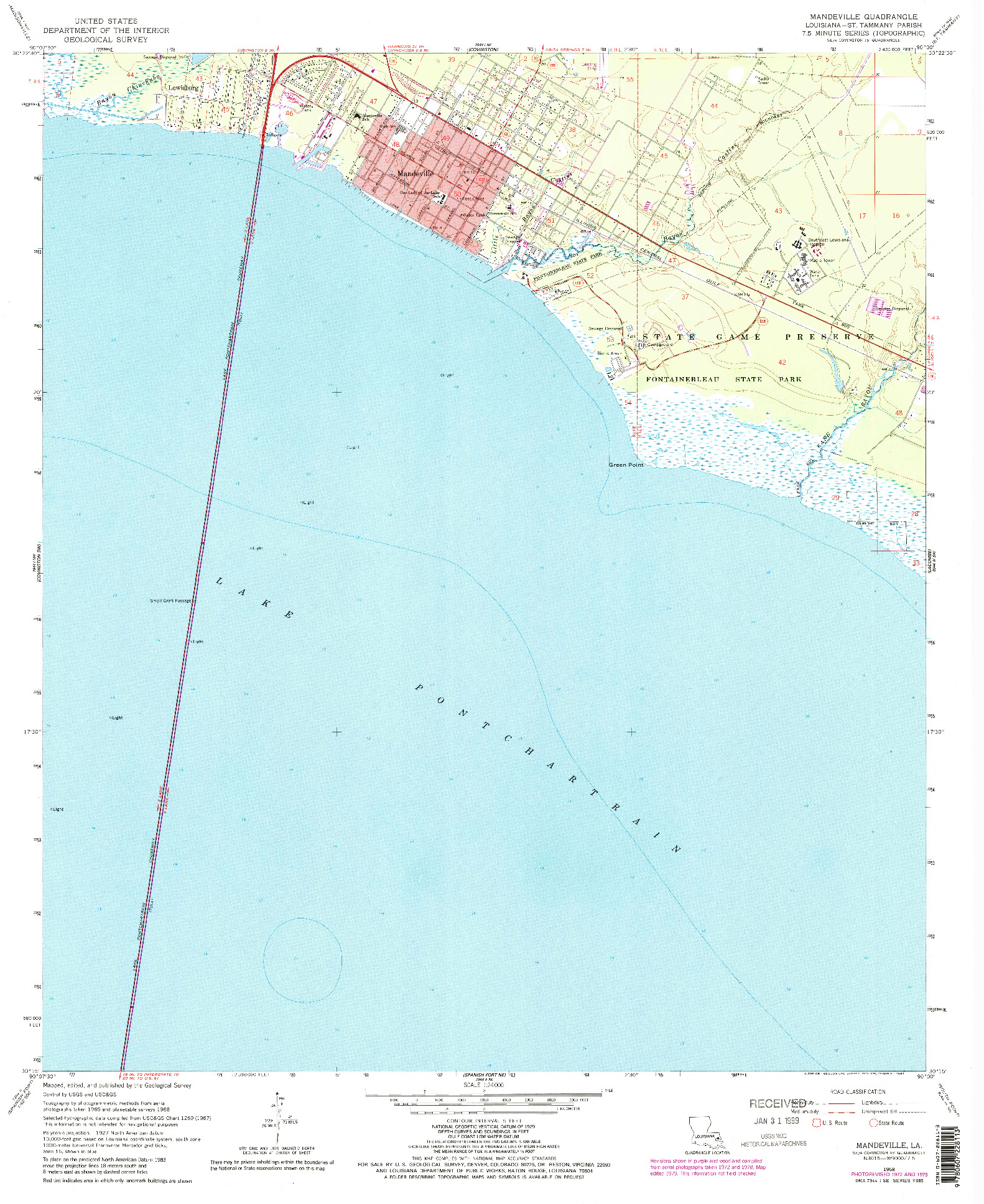 USGS 1:24000-SCALE QUADRANGLE FOR MANDEVILLE, LA 1968