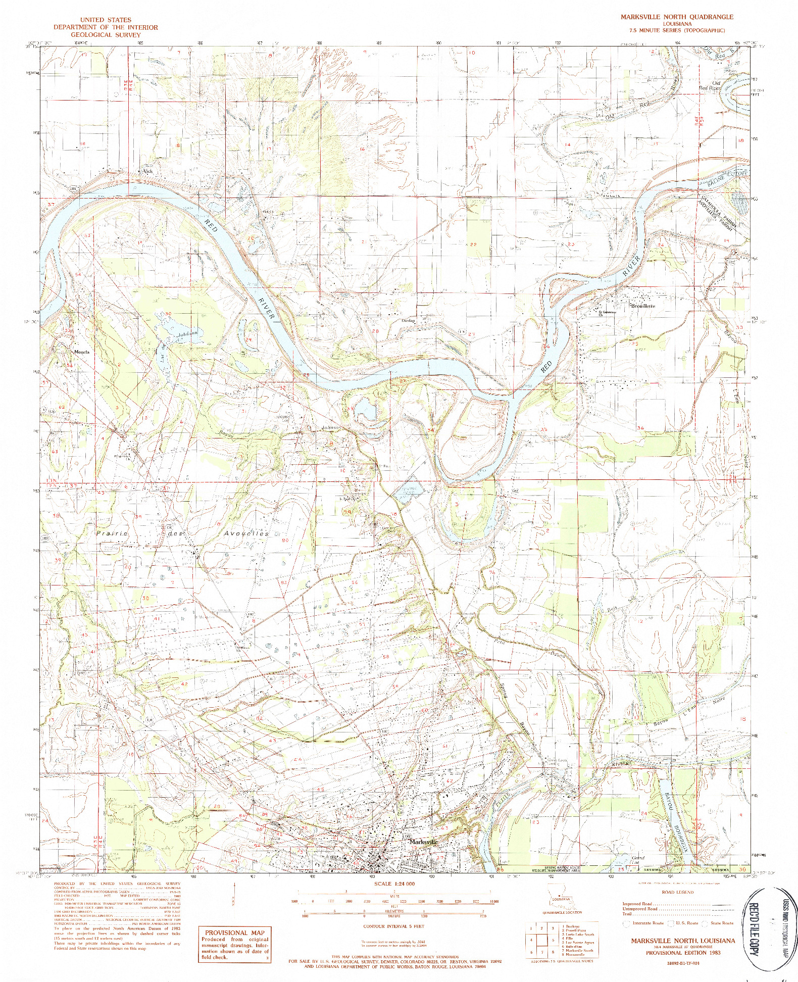 USGS 1:24000-SCALE QUADRANGLE FOR MARKSVILLE NORTH, LA 1983